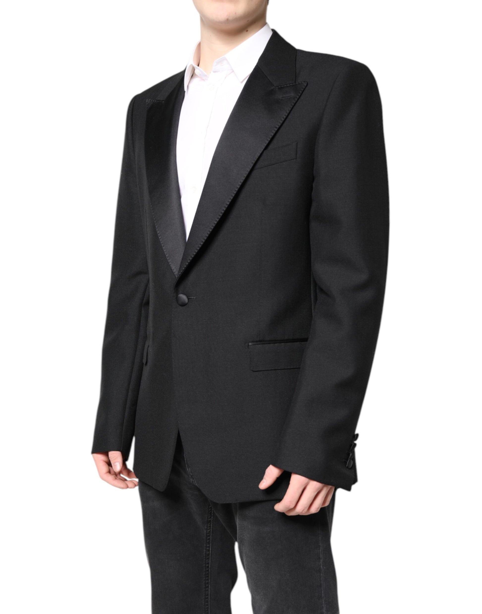 Schwarzer einreihiger Blazer aus Wolle