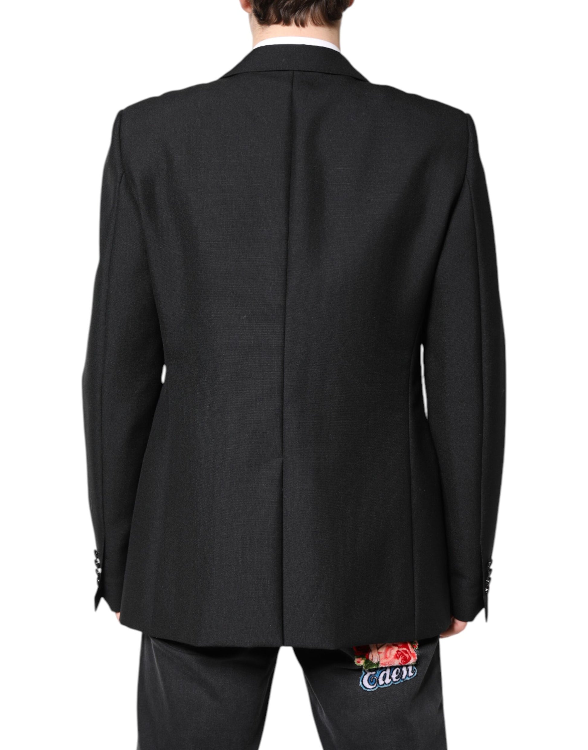 Schwarzer einreihiger Blazer aus Wolle