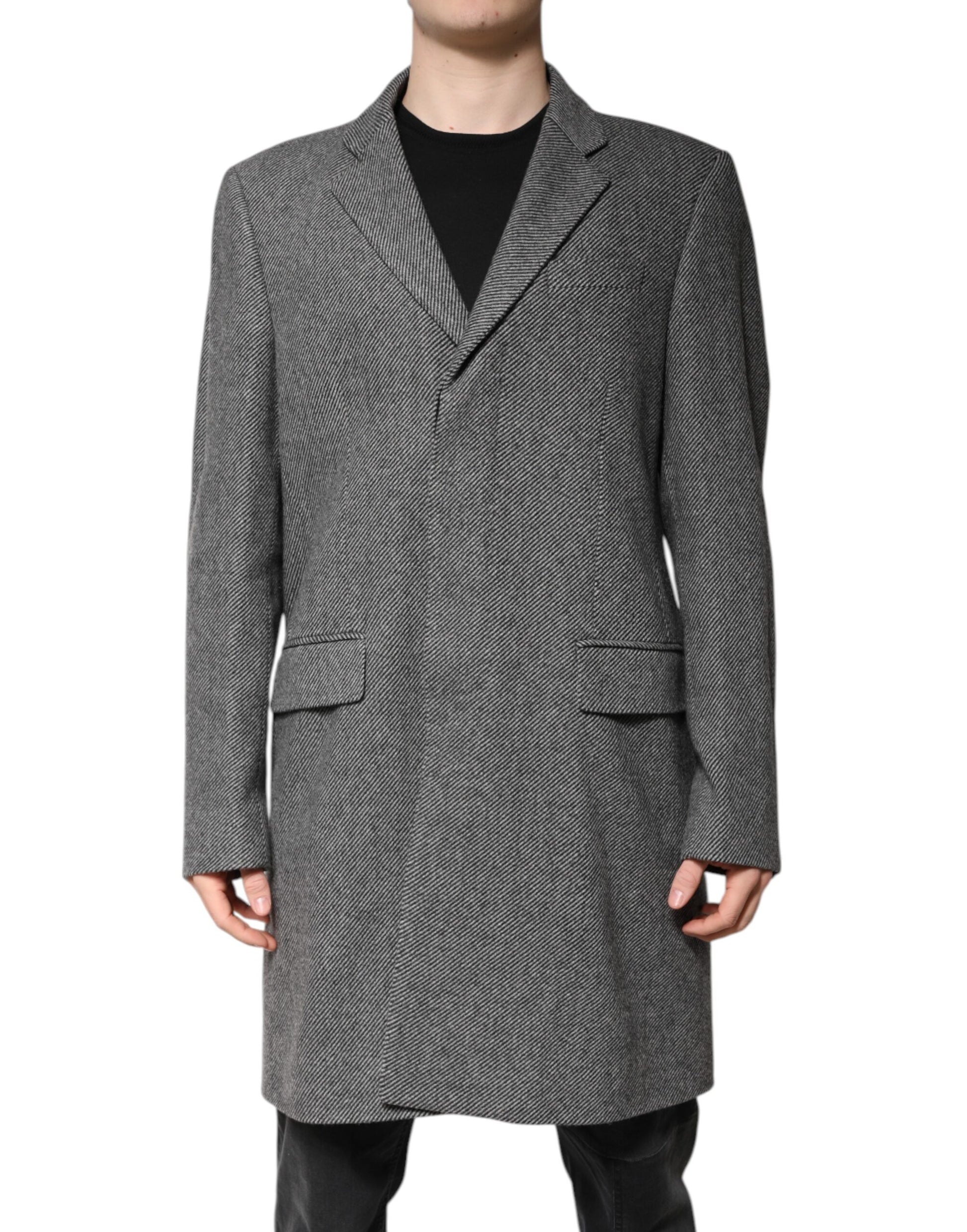 Graue einreihige Trenchcoat-Jacke aus Wolle