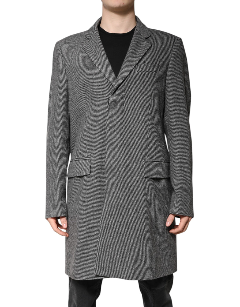 Graue einreihige Trenchcoat-Jacke aus Wolle
