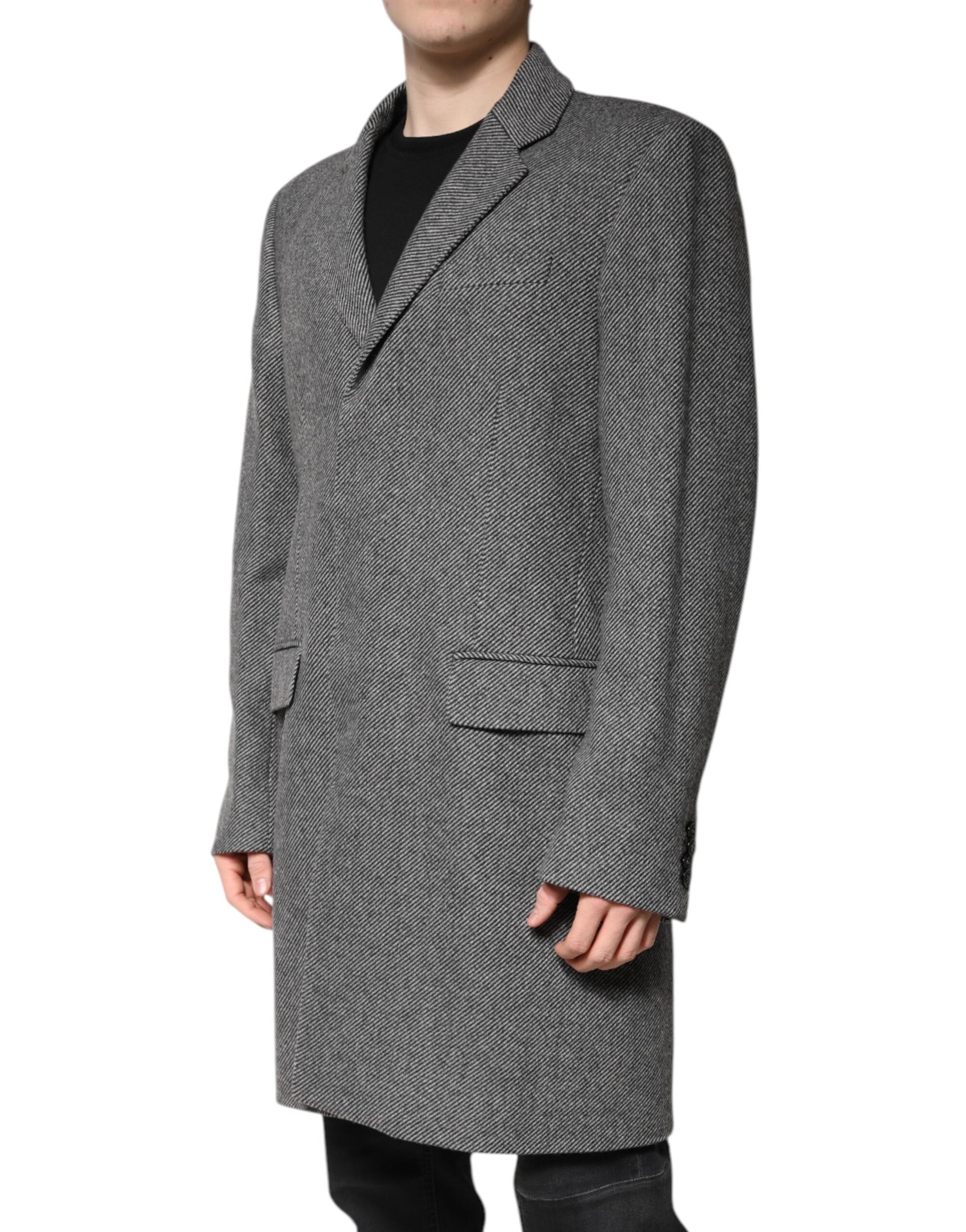 Graue einreihige Trenchcoat-Jacke aus Wolle