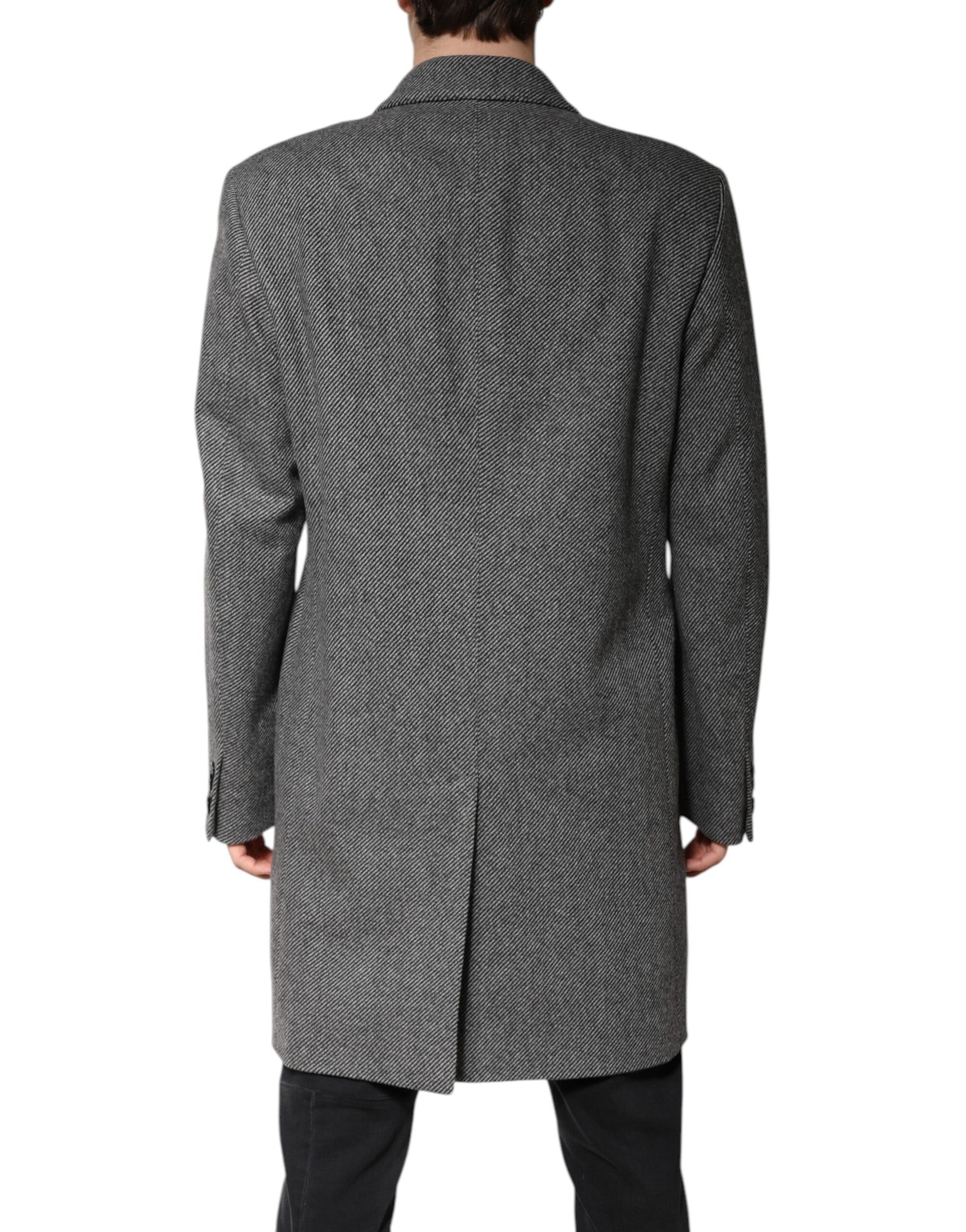 Graue einreihige Trenchcoat-Jacke aus Wolle