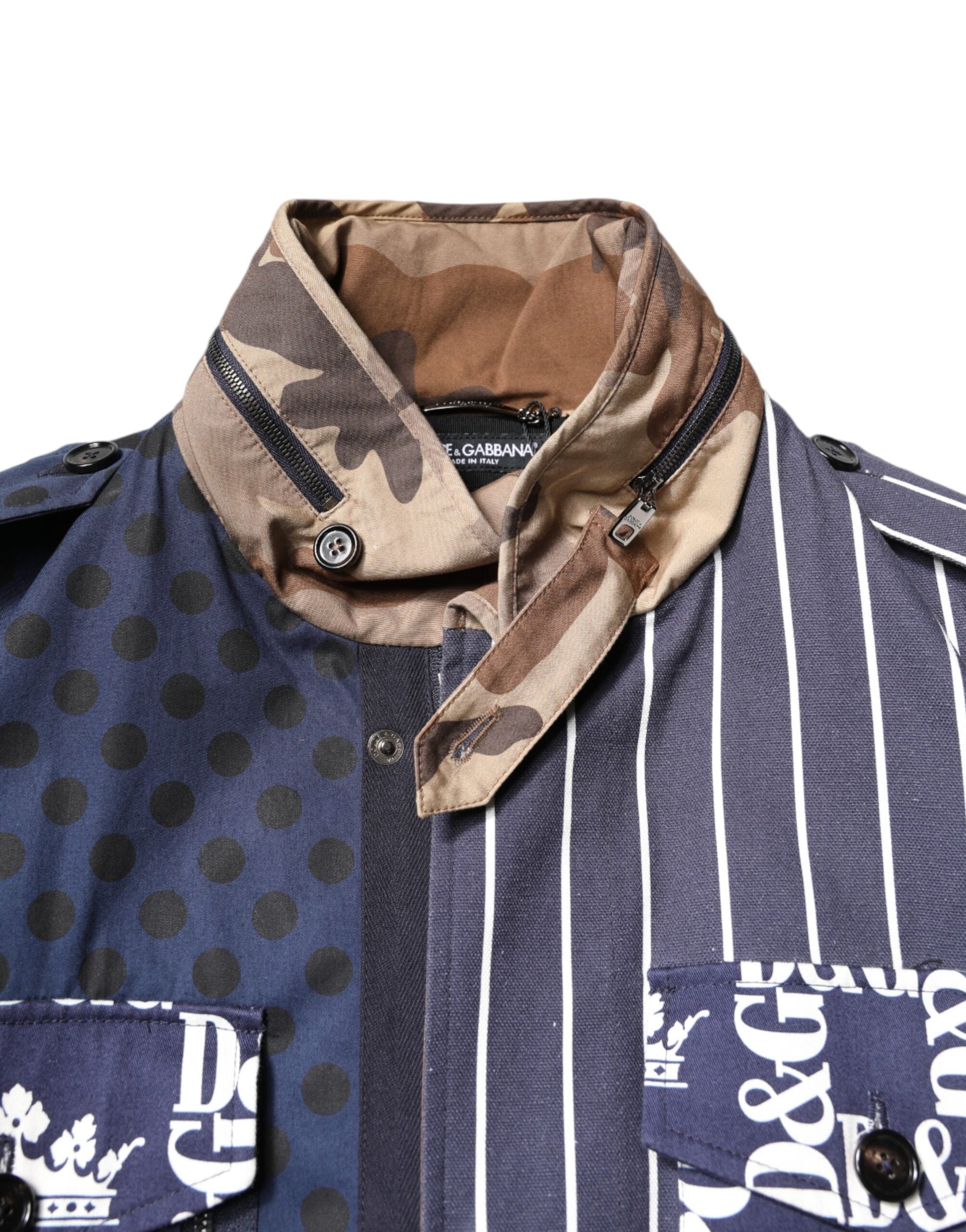 Mehrfarbige Patchwork-Manteljacke aus Baumwolle mit Logo