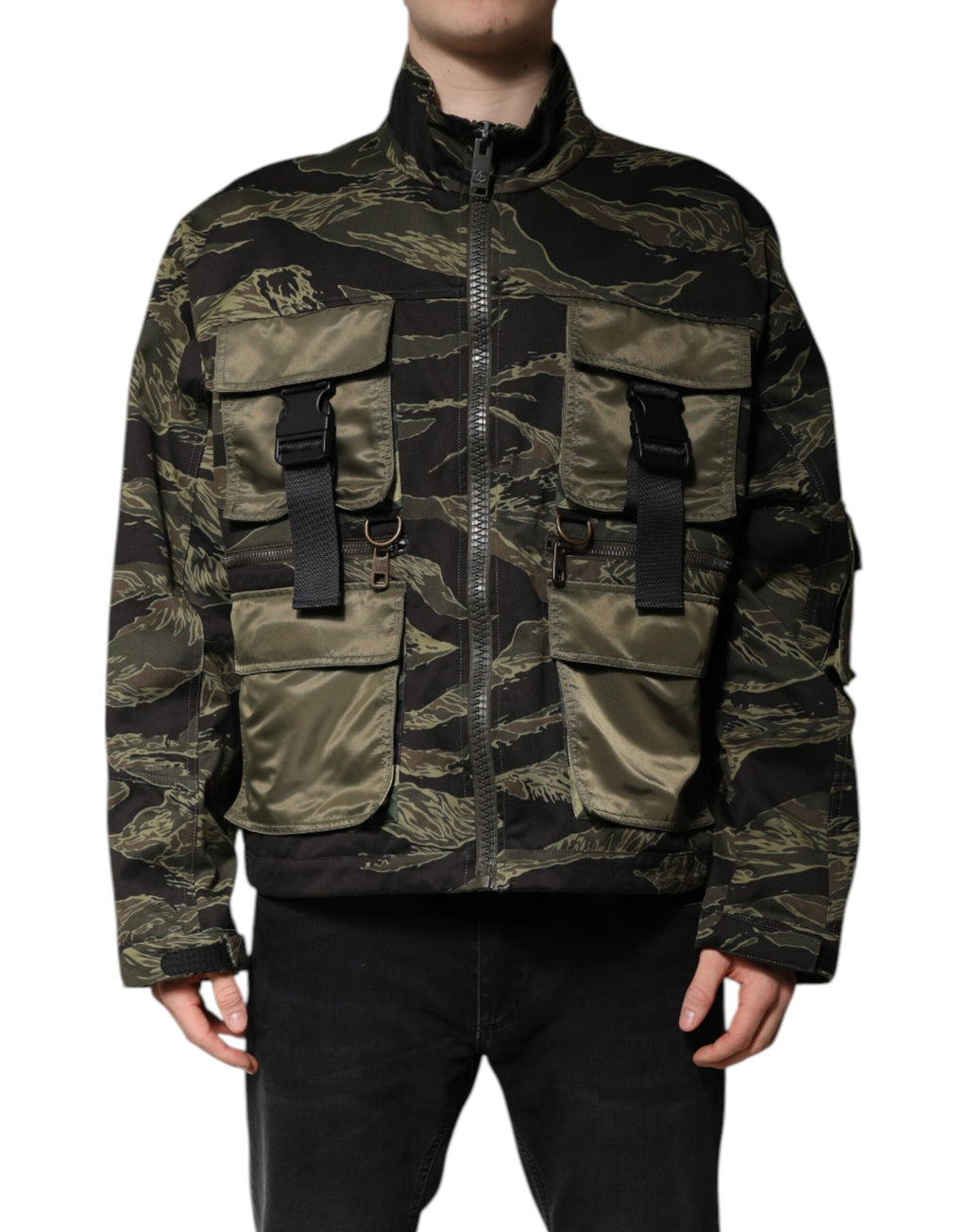 Mehrfarbige Bomberjacke aus Baumwolle mit Camouflage-Muster