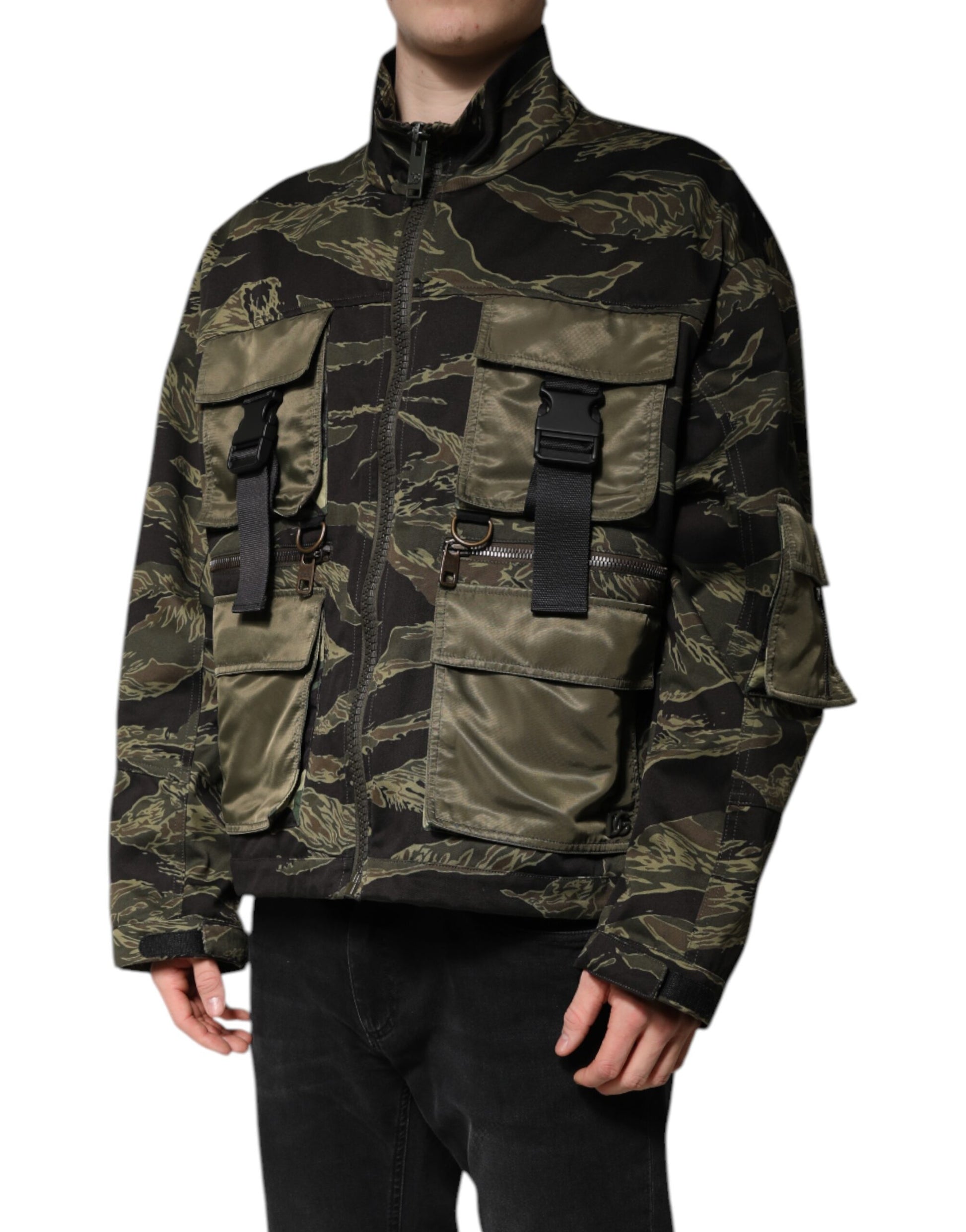Mehrfarbige Bomberjacke aus Baumwolle mit Camouflage-Muster