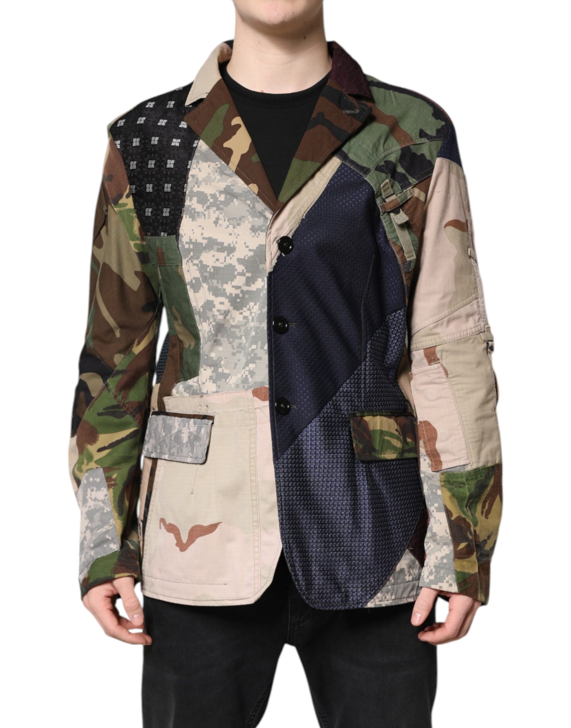Mehrfarbiger Camouflage-Patchwork-Mantelblazer