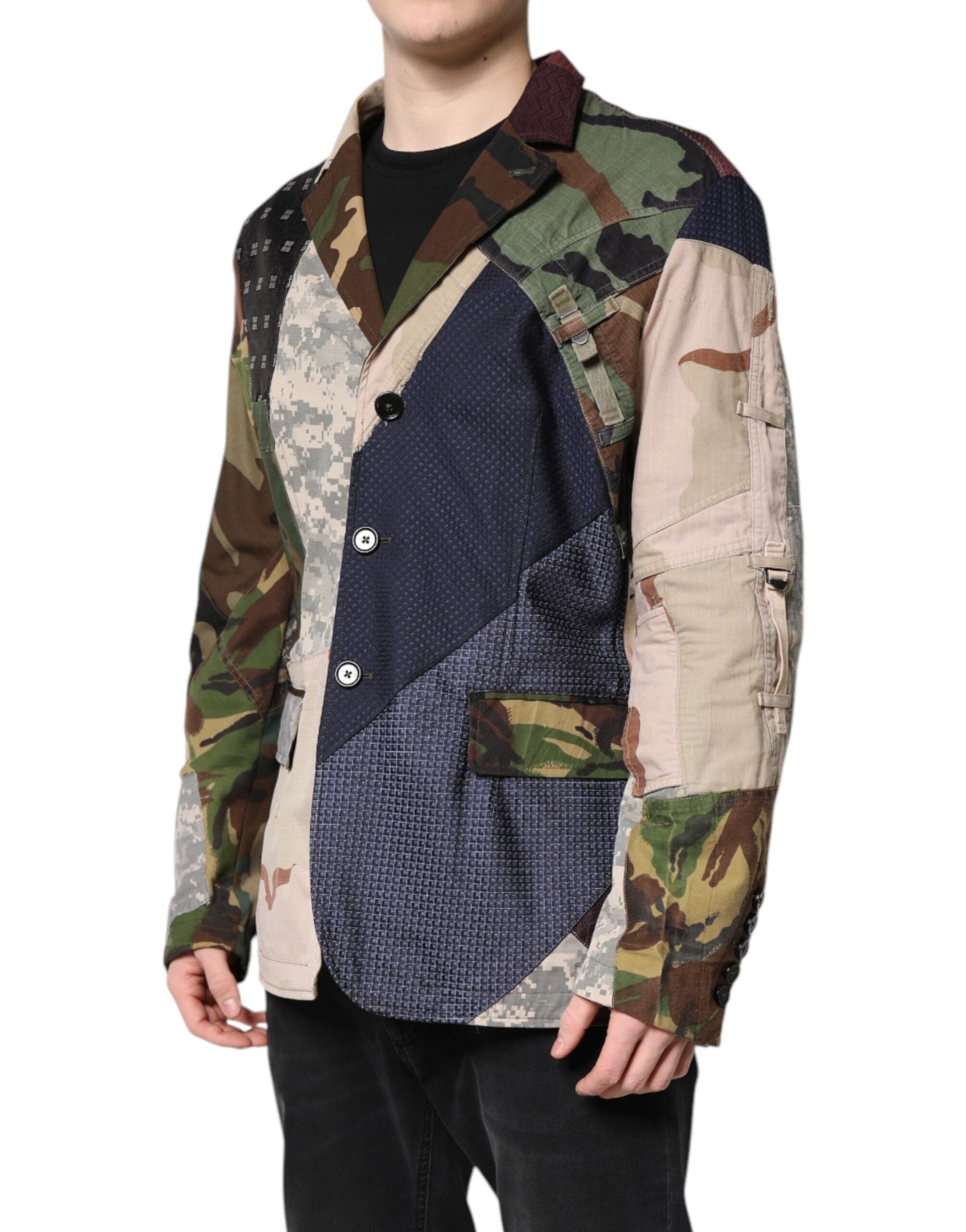 Mehrfarbiger Camouflage-Patchwork-Mantelblazer