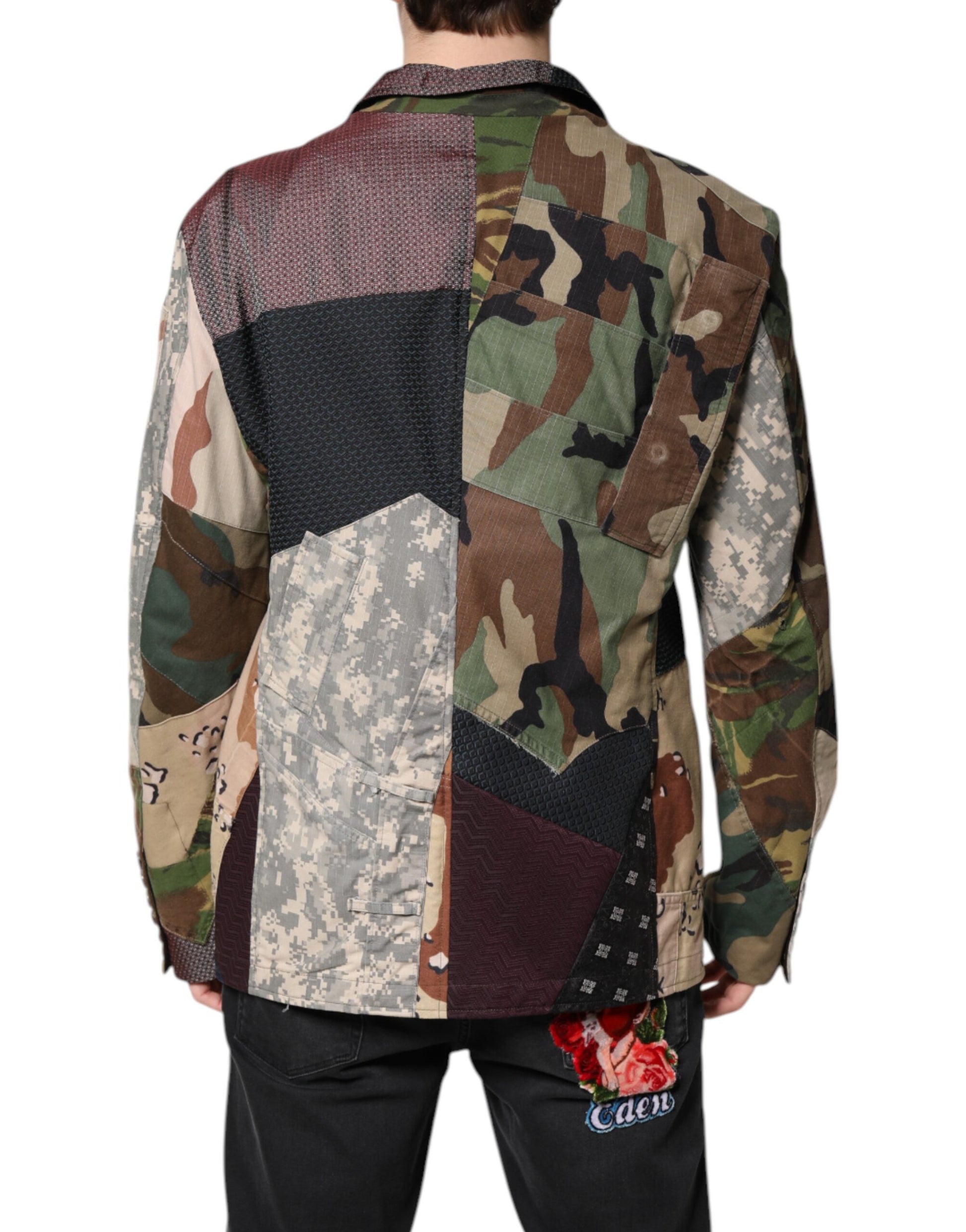 Mehrfarbiger Camouflage-Patchwork-Mantelblazer