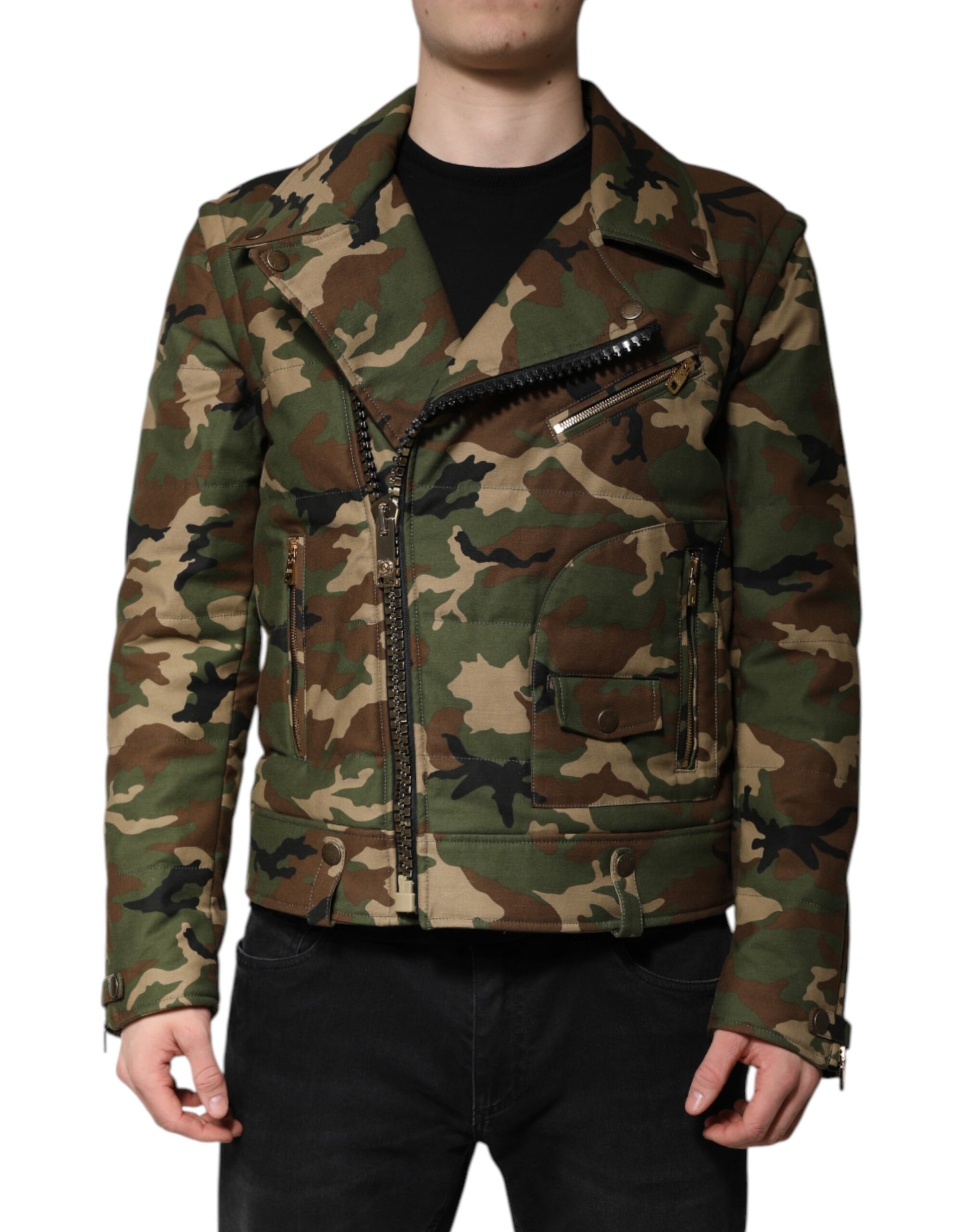 Mehrfarbige Bikerjacke aus Nylon mit Camouflage-Muster