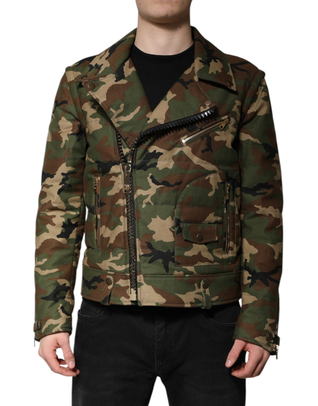 Mehrfarbige Bikerjacke aus Nylon mit Camouflage-Muster
