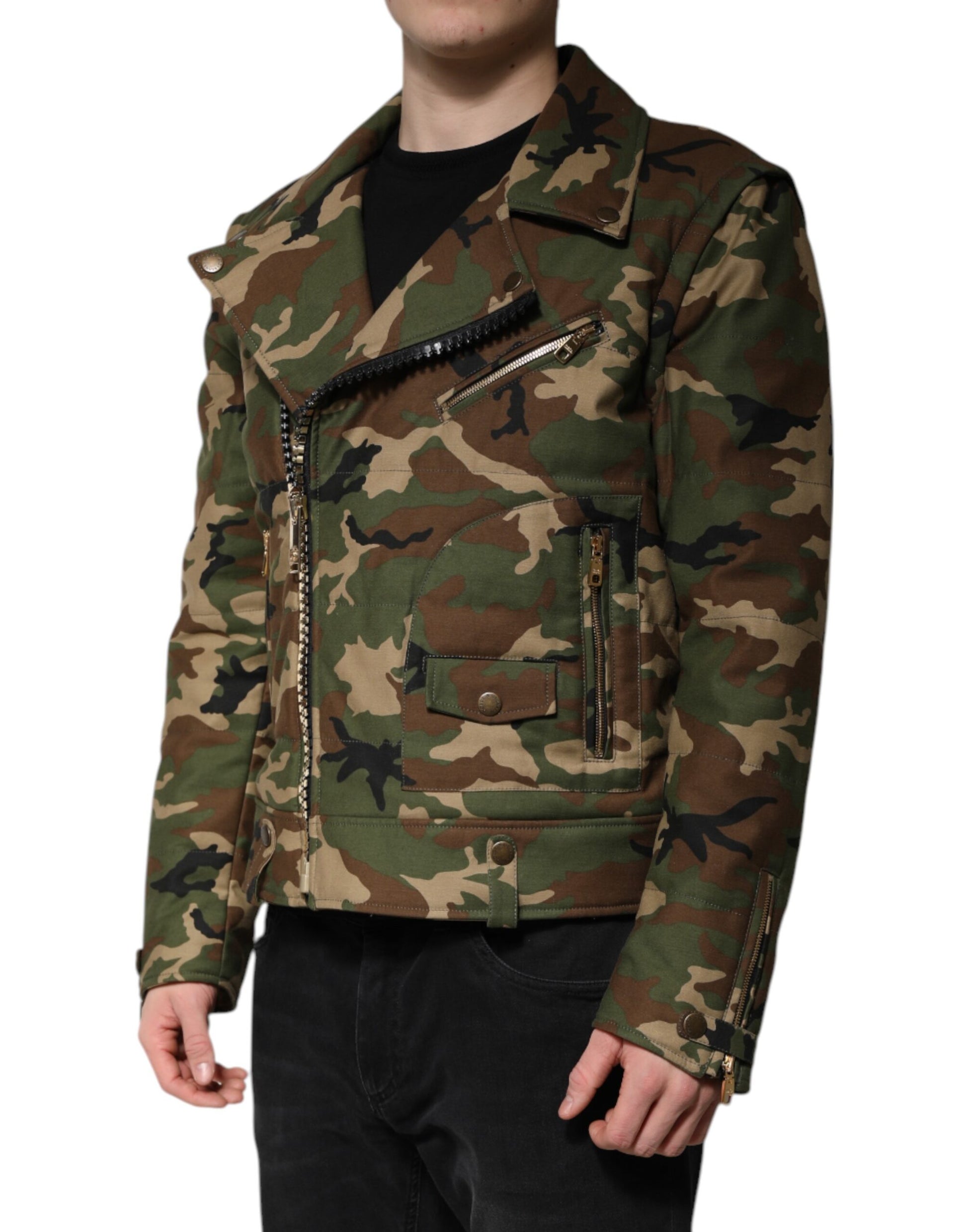 Mehrfarbige Bikerjacke aus Nylon mit Camouflage-Muster