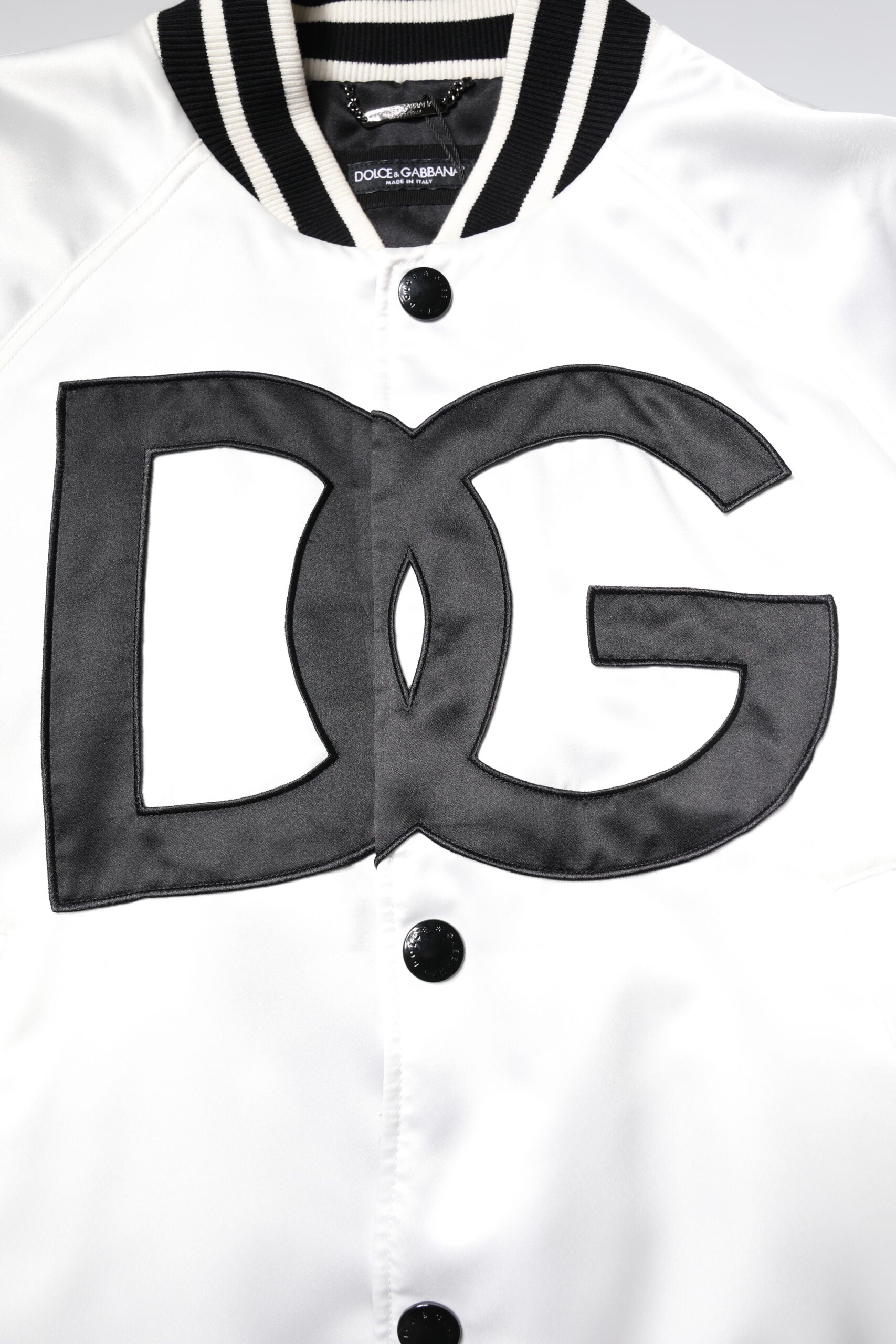 Weiße Bomberjacke aus Polyesterjersey mit DG-Logo