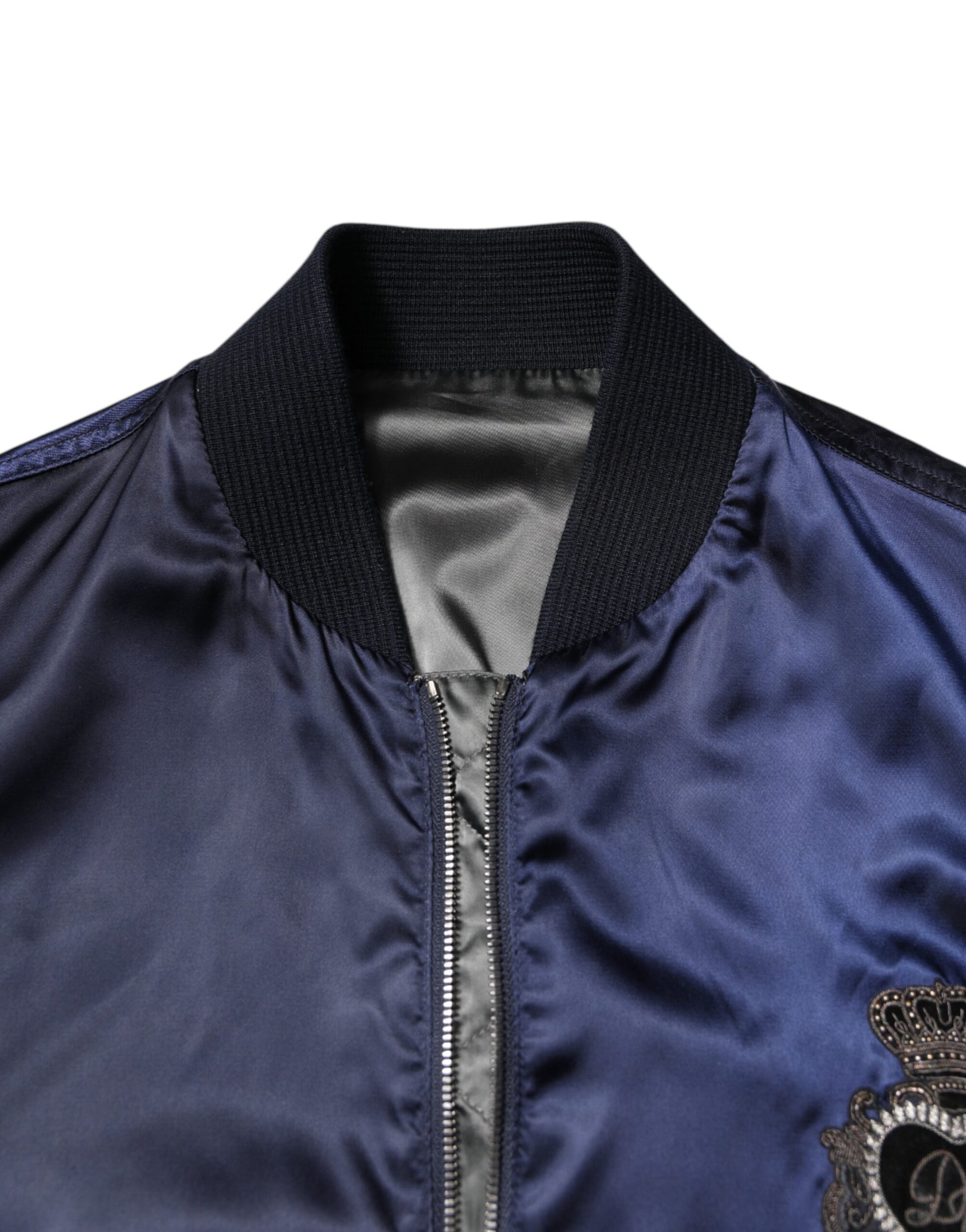 Blaue Nylon-Bomberjacke „DG Crown“ mit durchgehendem Reißverschluss