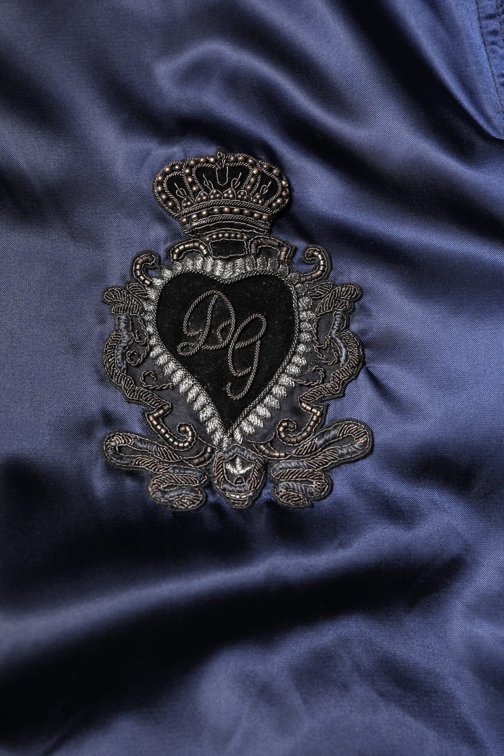 Blaue Nylon-Bomberjacke „DG Crown“ mit durchgehendem Reißverschluss