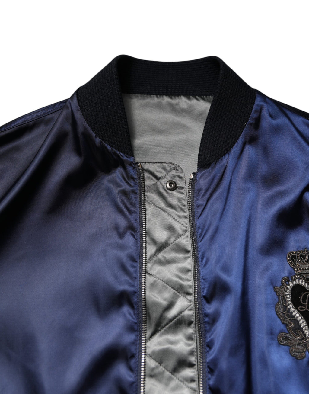 Blaue Nylon-Bomberjacke „DG Crown“ mit durchgehendem Reißverschluss
