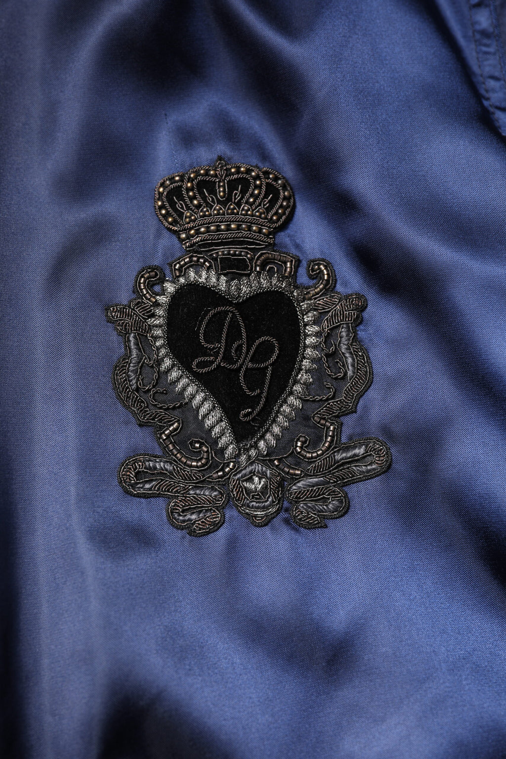 Blaue Nylon-Bomberjacke „DG Crown“ mit durchgehendem Reißverschluss