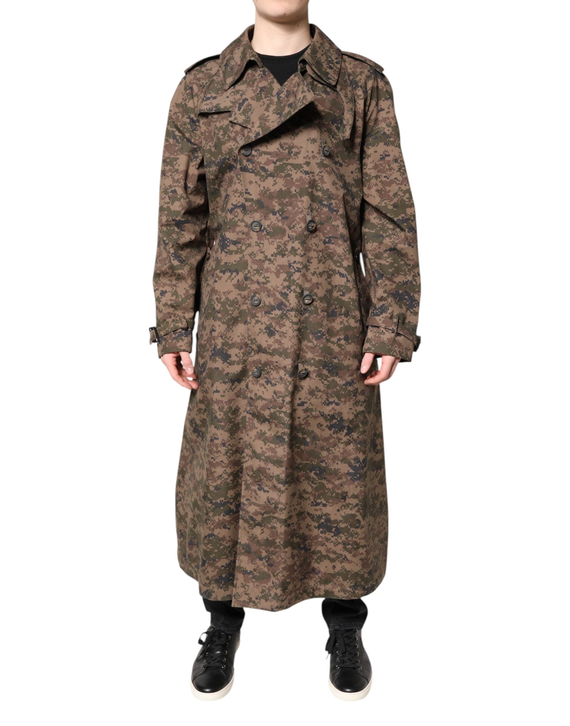 Mehrfarbige Camouflage-Zweireiher-Manteljacke