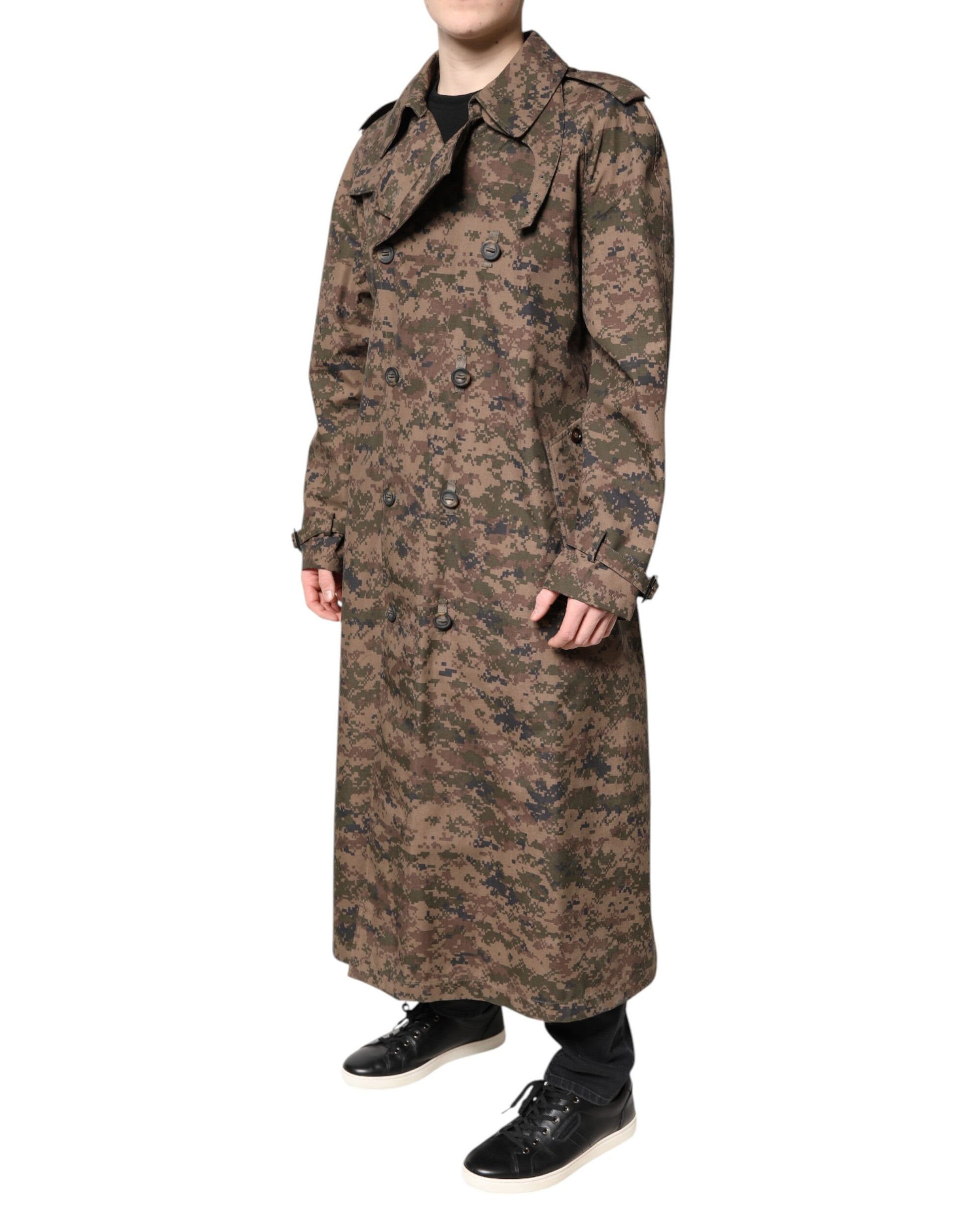 Mehrfarbige Camouflage-Zweireiher-Manteljacke