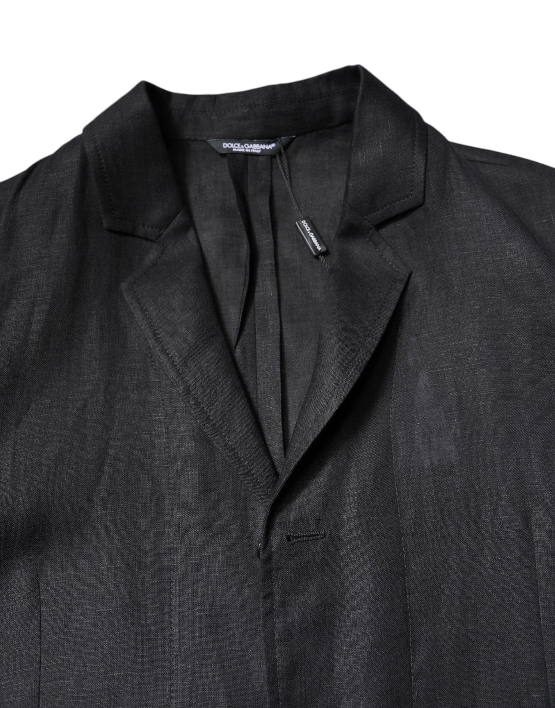 Schwarzer einreihiger Herren-Mantelblazer aus Leinen