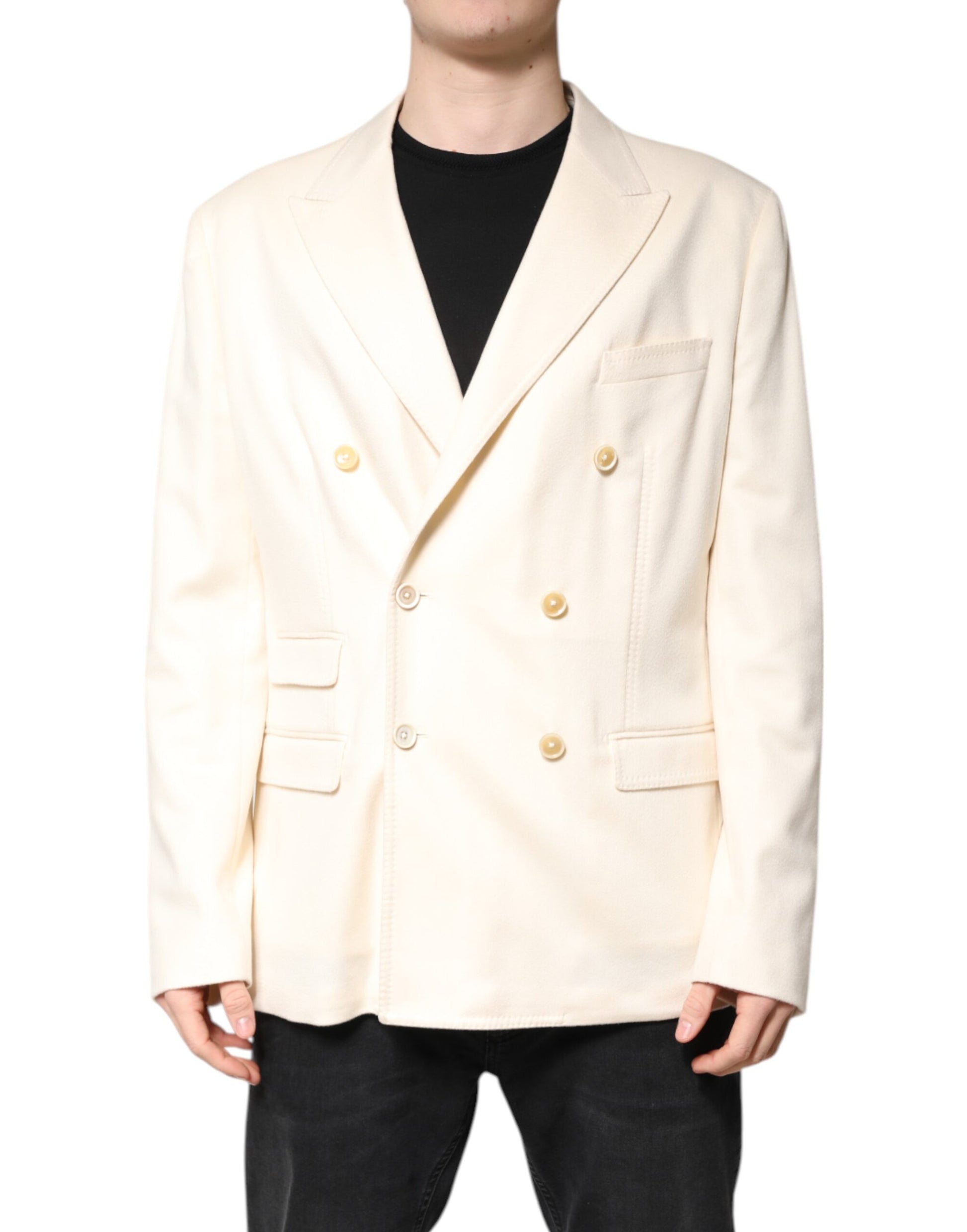 Beiger zweireihiger Blazer aus Kaschmir