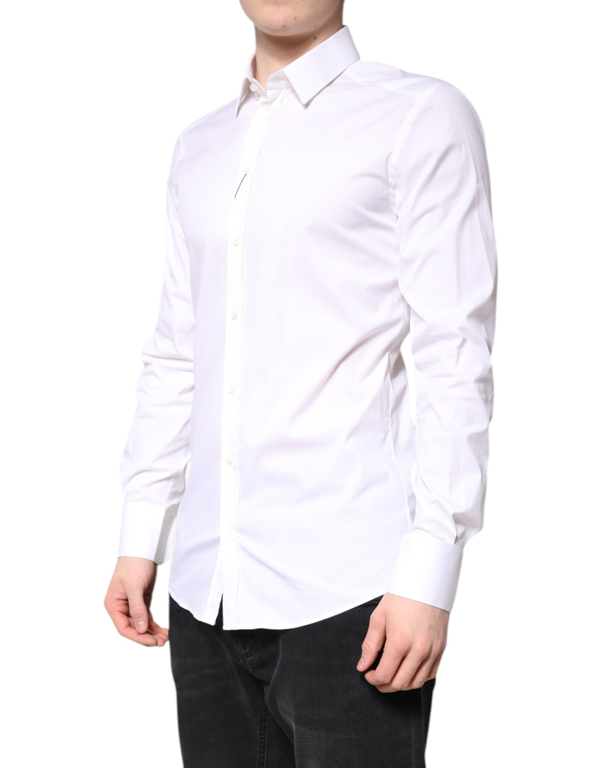 Dolce & Gabbana White Cotton GOLD Dress Formal Collared Shirt