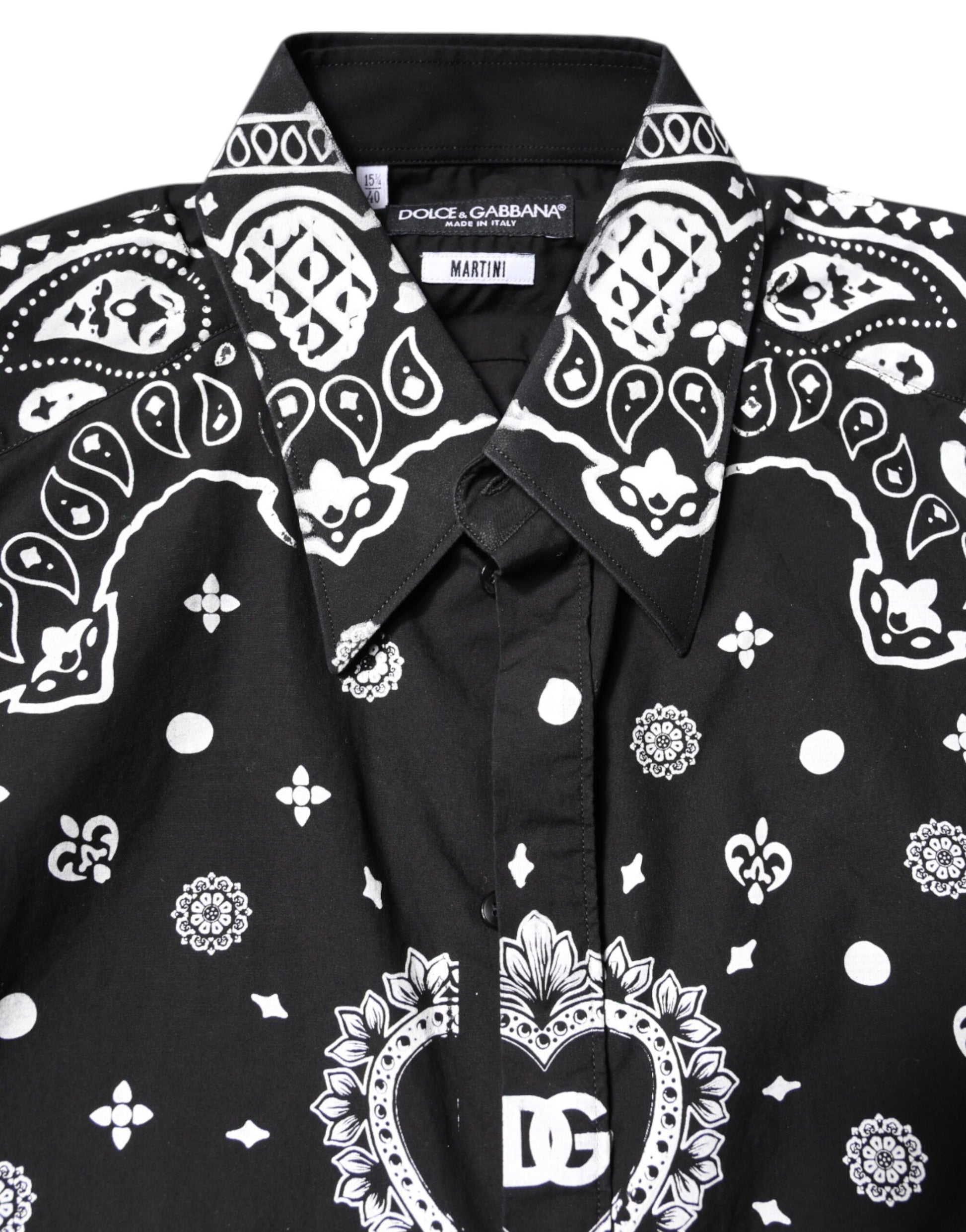 Dolce & Gabbana Black White Bandana MARTINI Casual Shirt