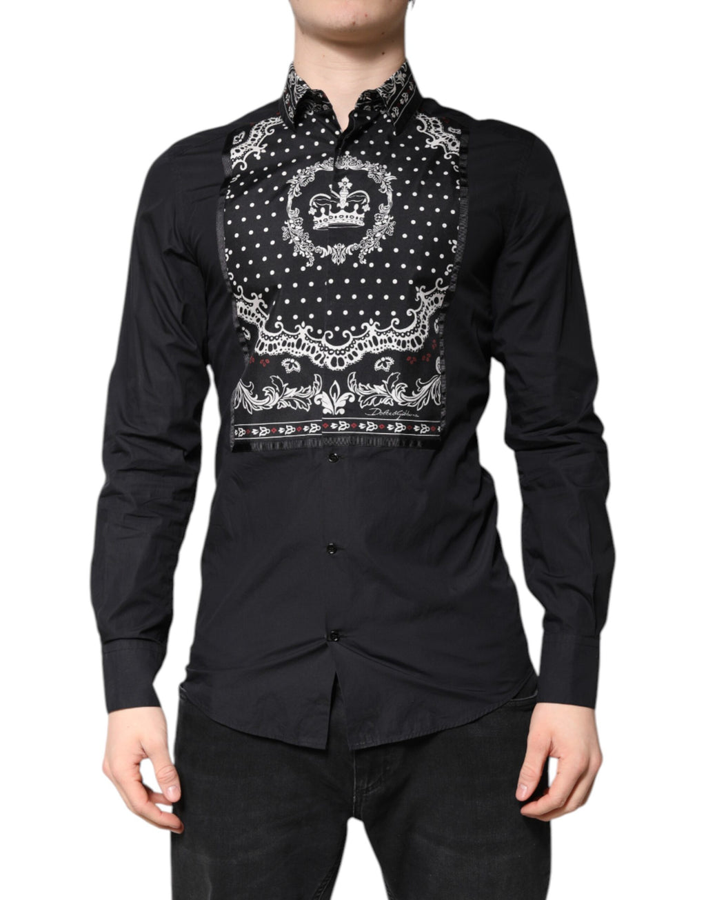 Schwarz-weißes Bandana-Hemd mit GOLD-Print