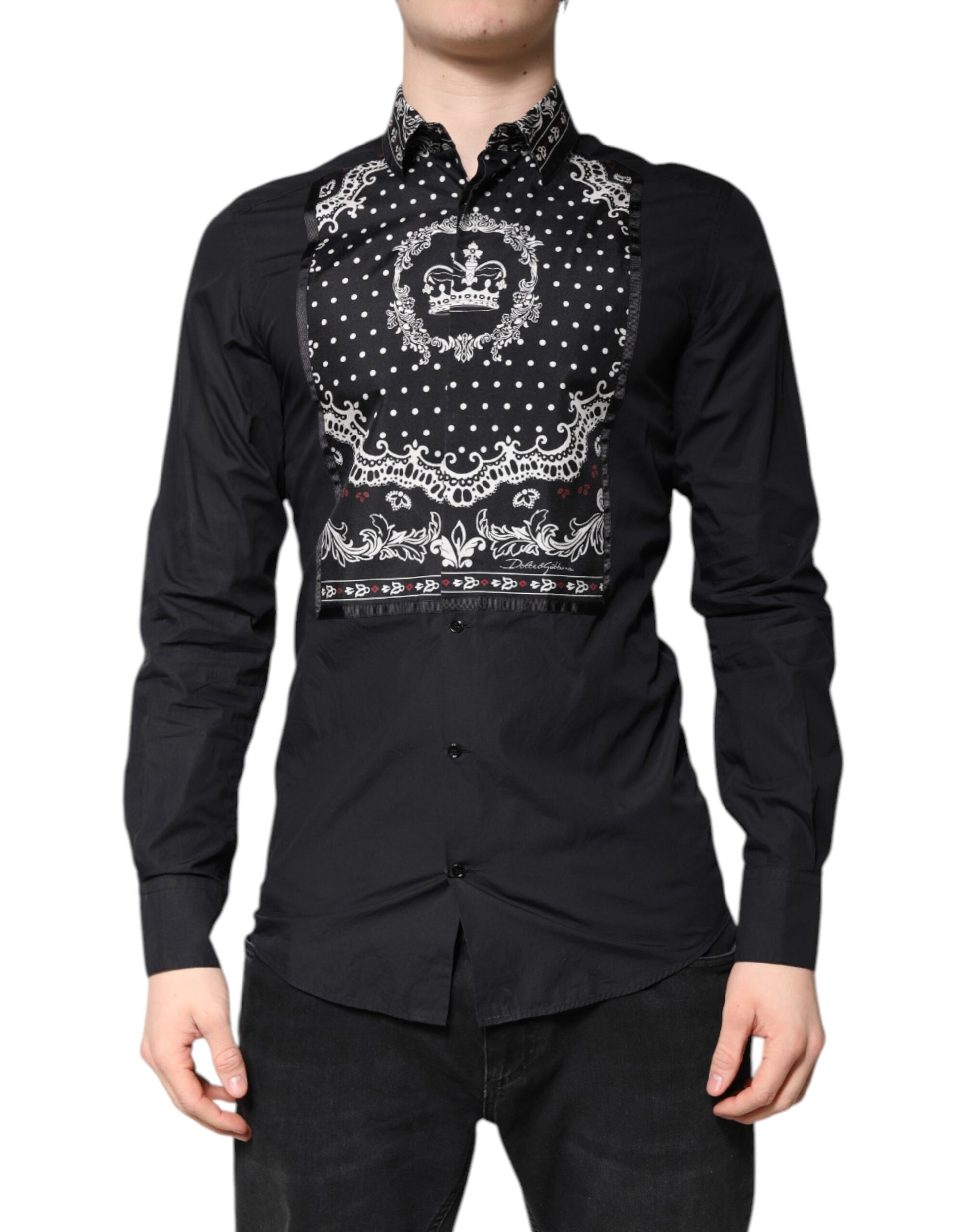 Schwarz-weißes Bandana-Hemd mit GOLD-Print