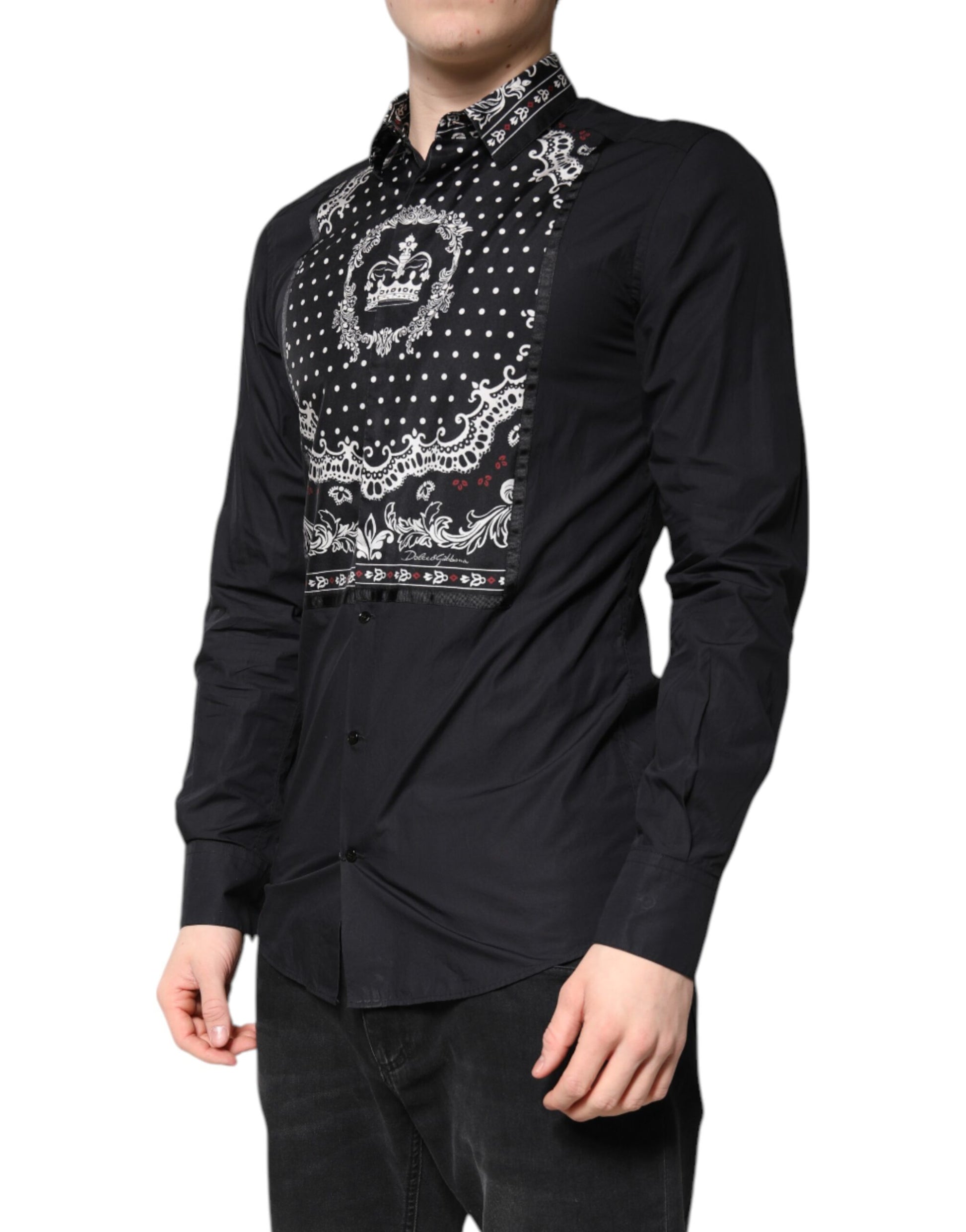 Schwarz-weißes Bandana-Hemd mit GOLD-Print