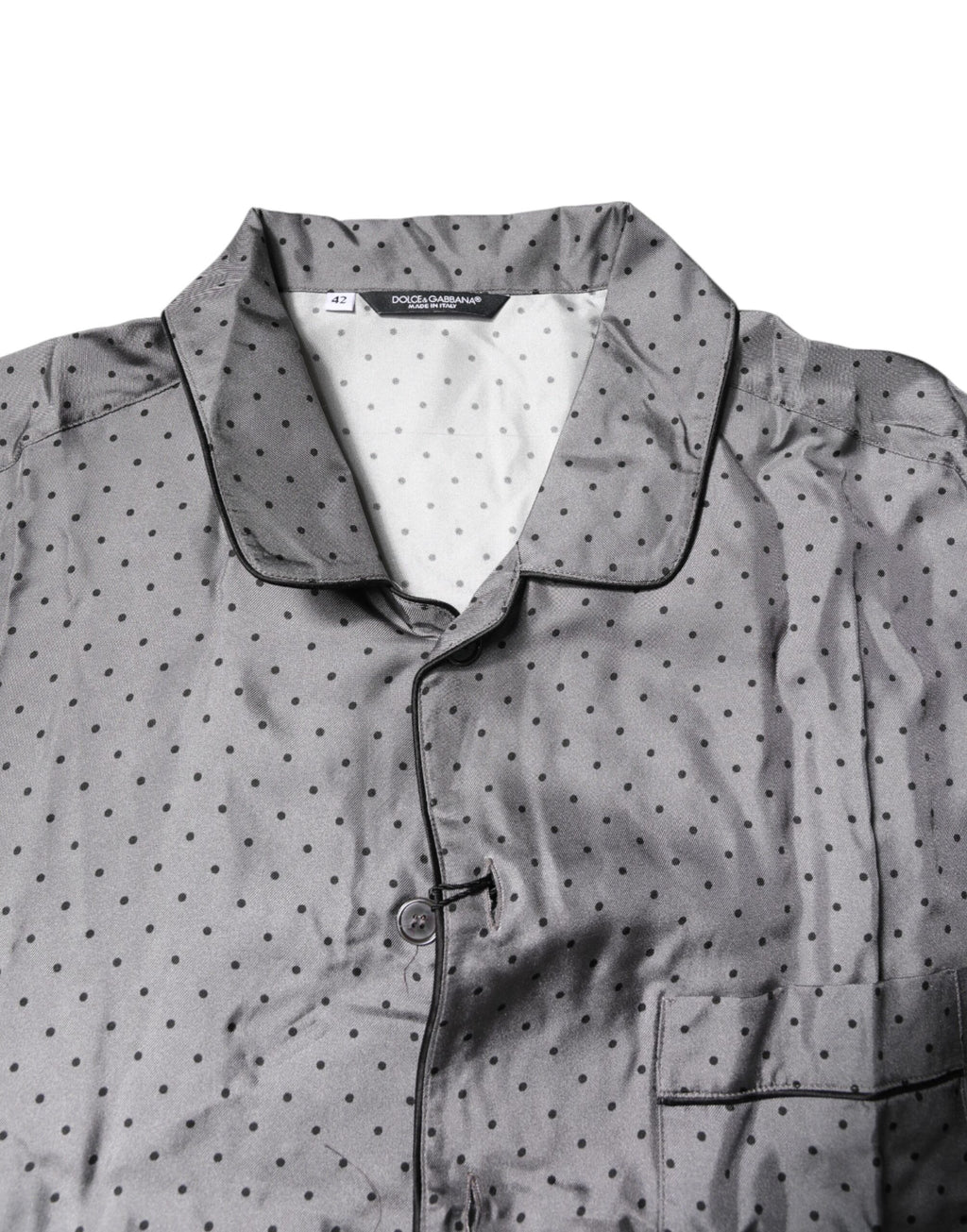 Graues Langarmhemd aus Seide mit Polka Dots
