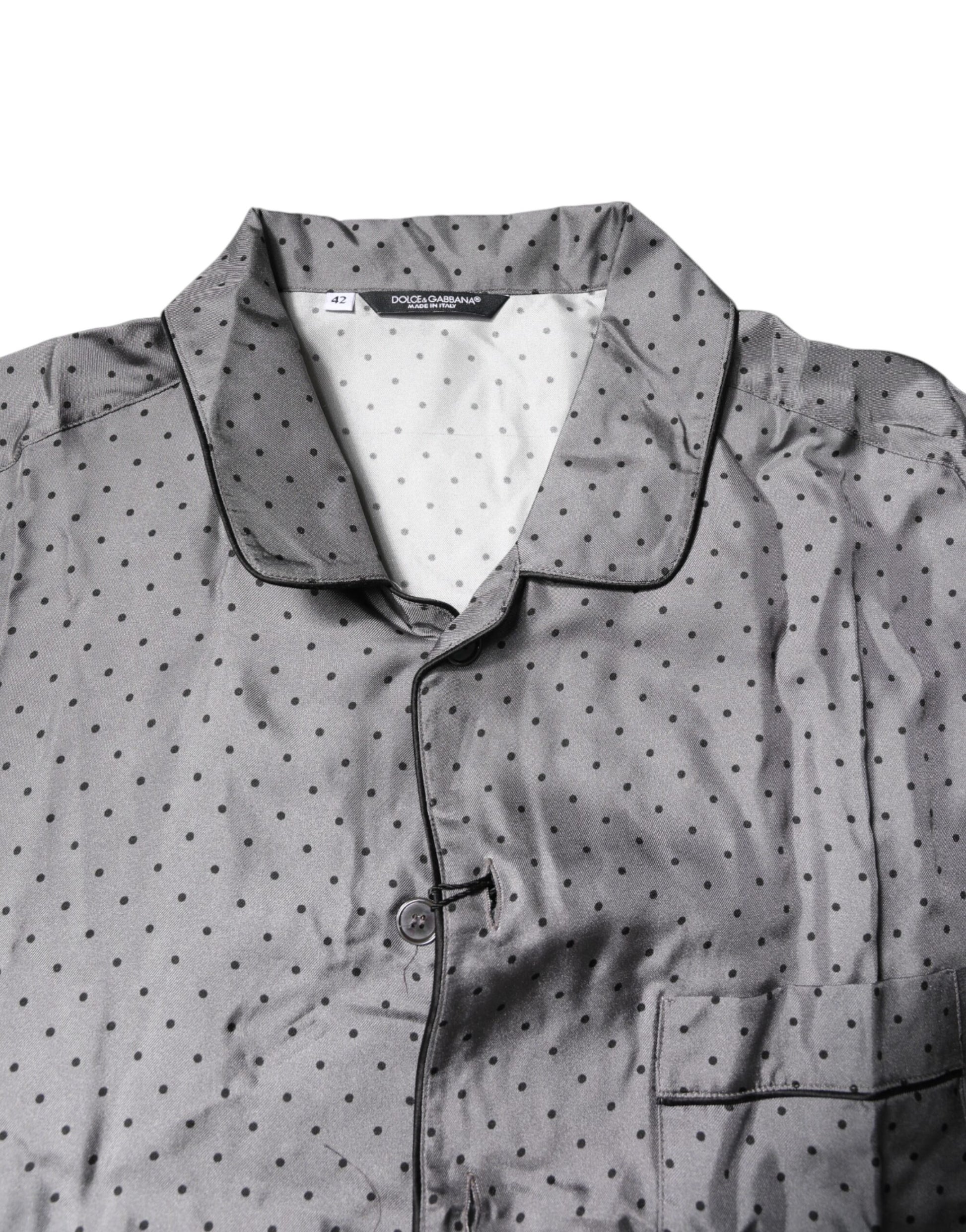 Graues Langarmhemd aus Seide mit Polka Dots