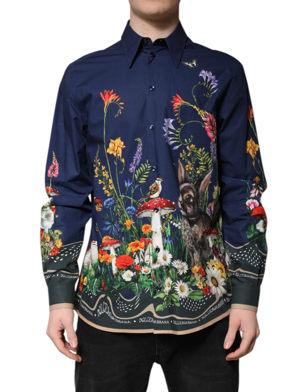 Blaues Langarmhemd mit Kaninchen-Print