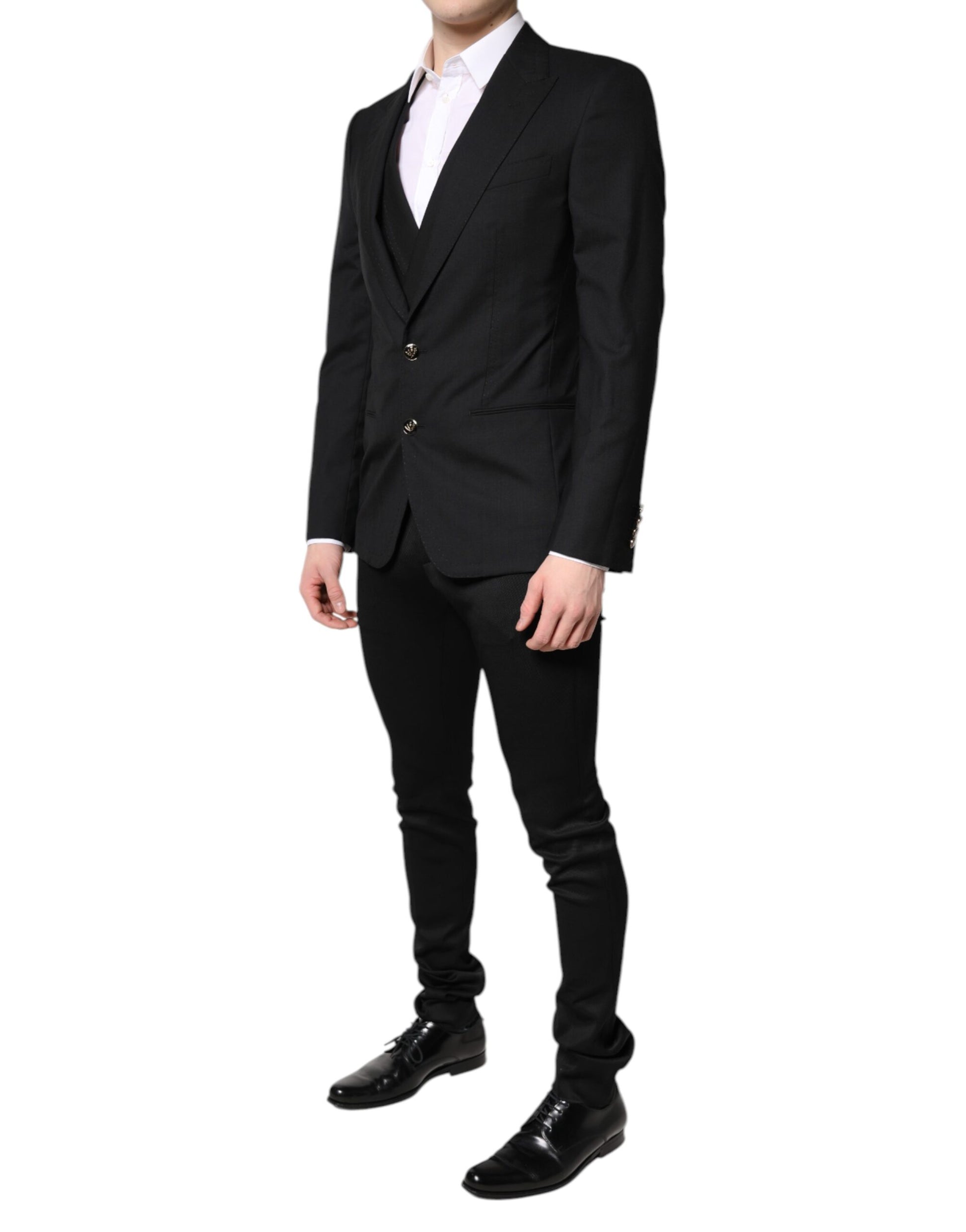 Schwarzer, einreihiger, formeller Blazer mit Weste