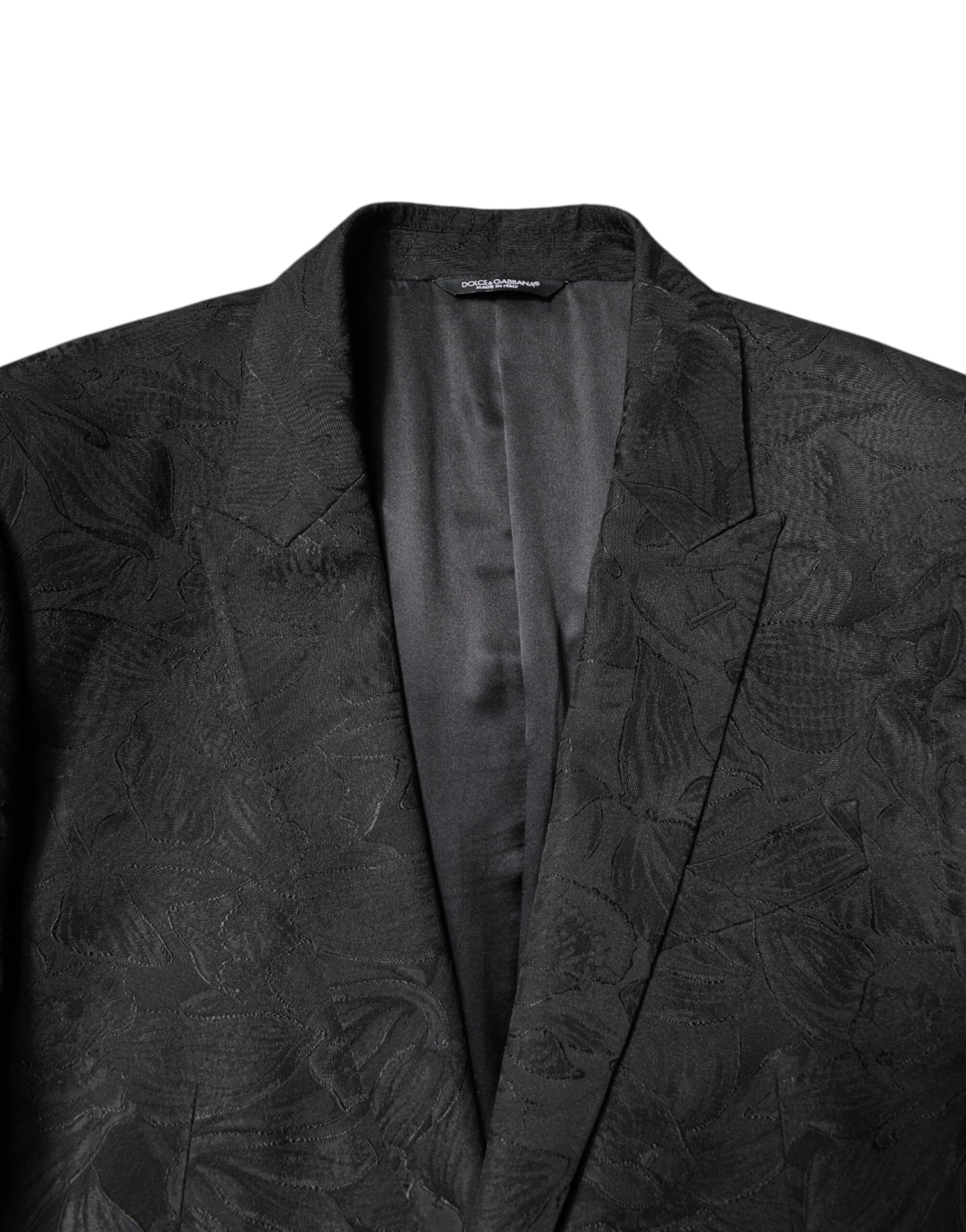 Schwarzer 2-teiliger Anzug aus Polyester-Jacquard mit Blumenmuster