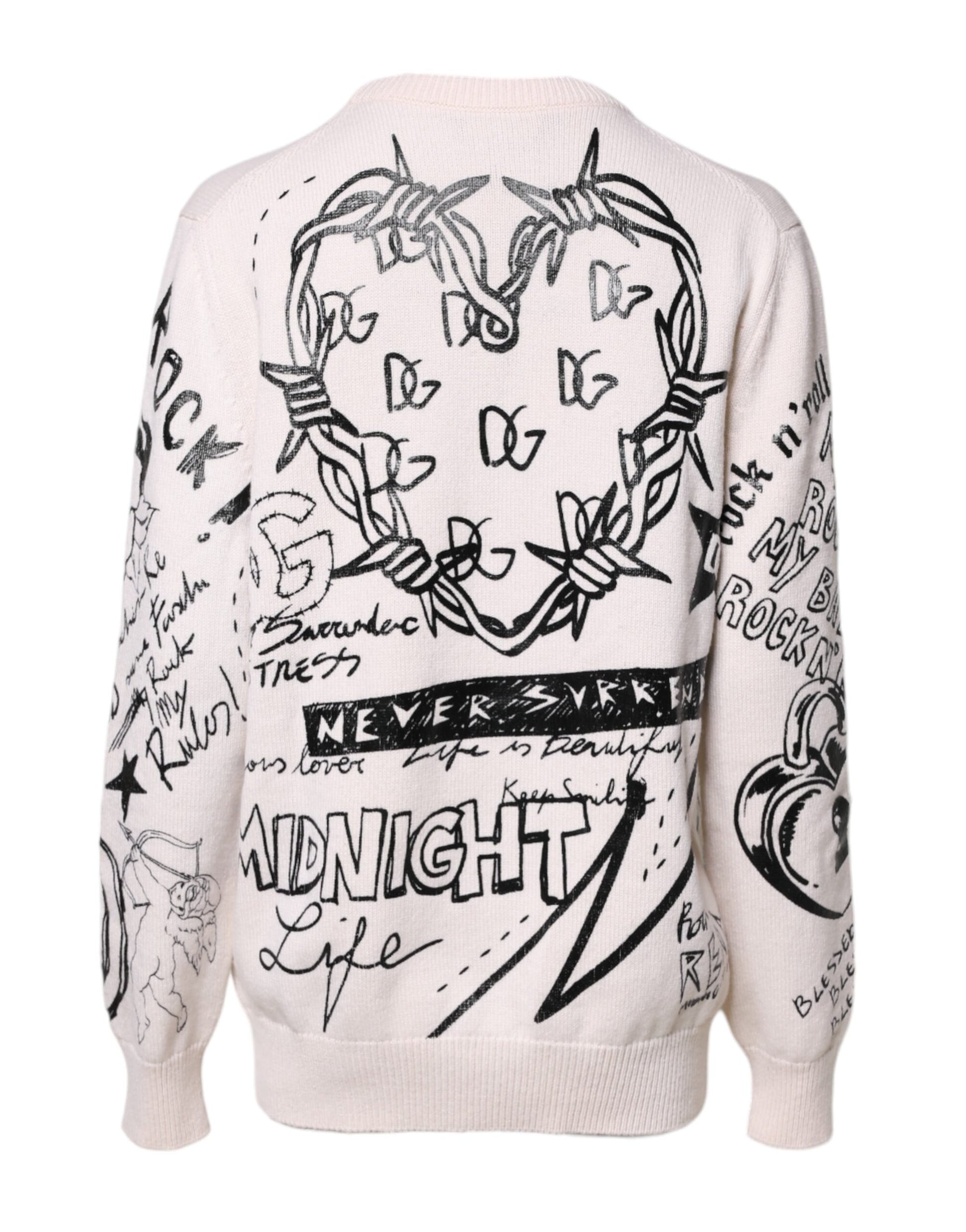 Dolce & Gabbana White Black Logo Print Women Pullover Sweater