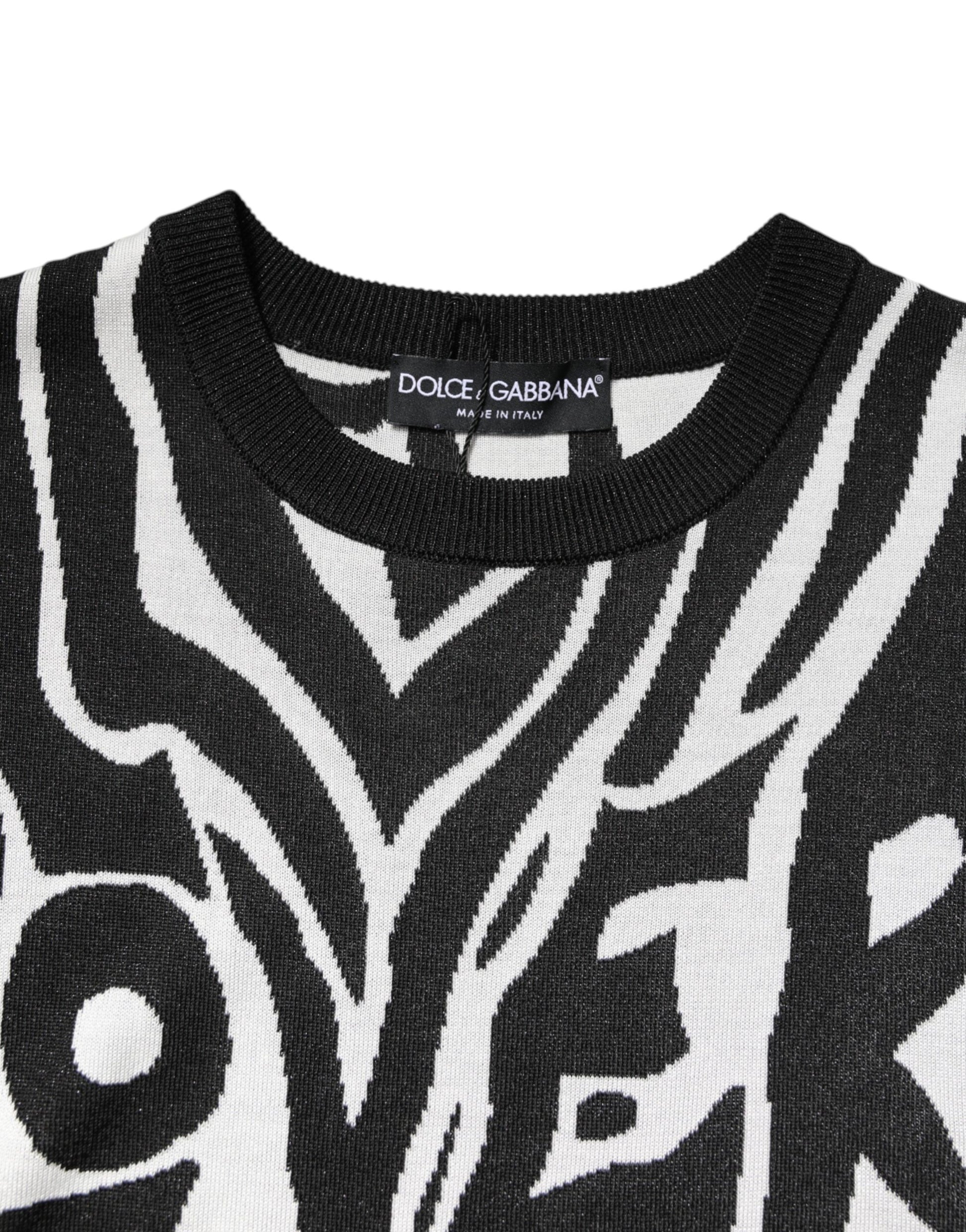 Dolce & Gabbana Black White Print Women Pullover Sweater