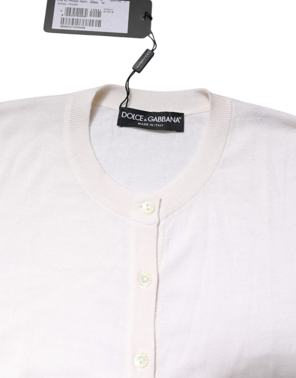 Weißer Kaschmir-Cardigan mit Rundhalsausschnitt