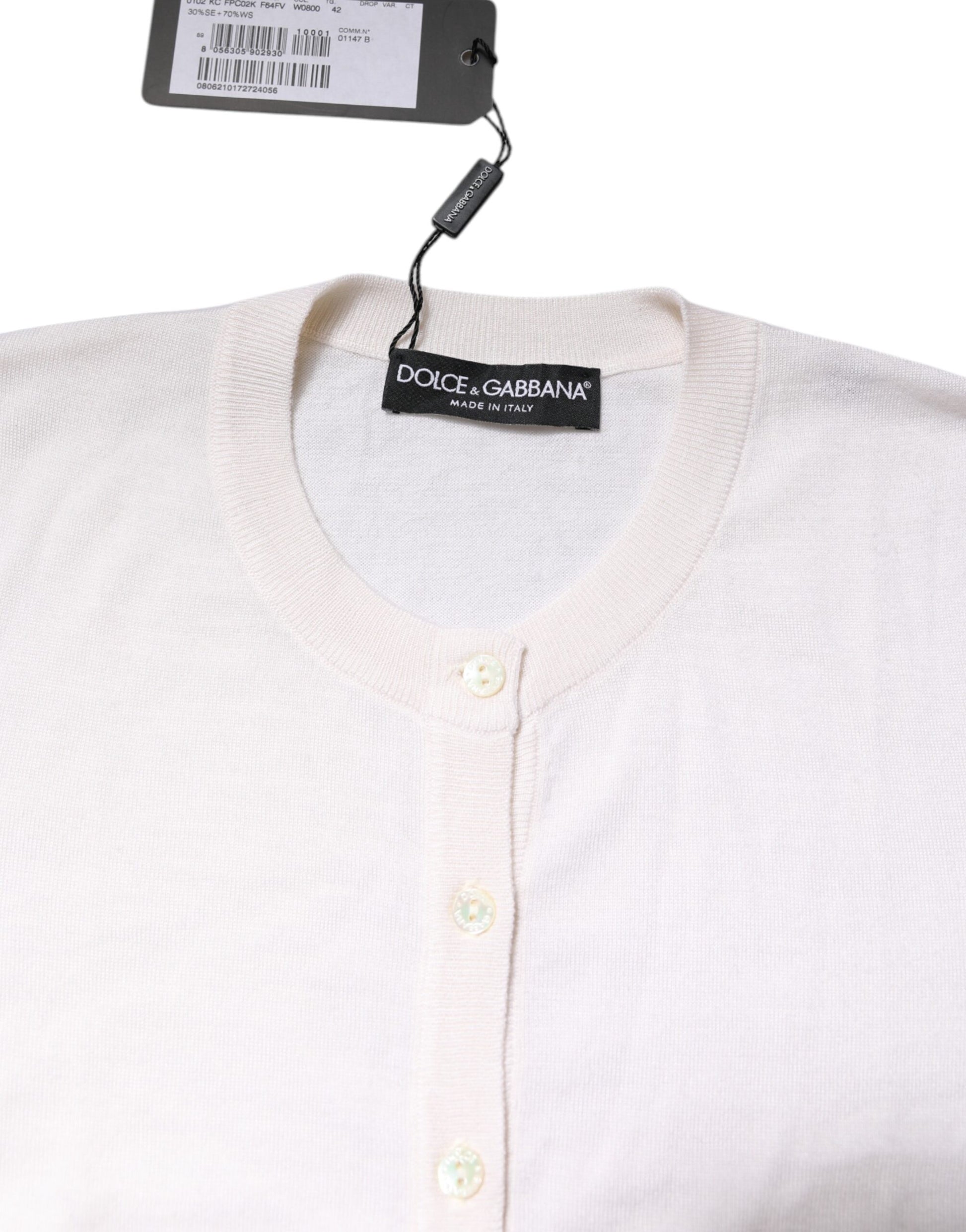 Weißer Kaschmir-Cardigan mit Rundhalsausschnitt