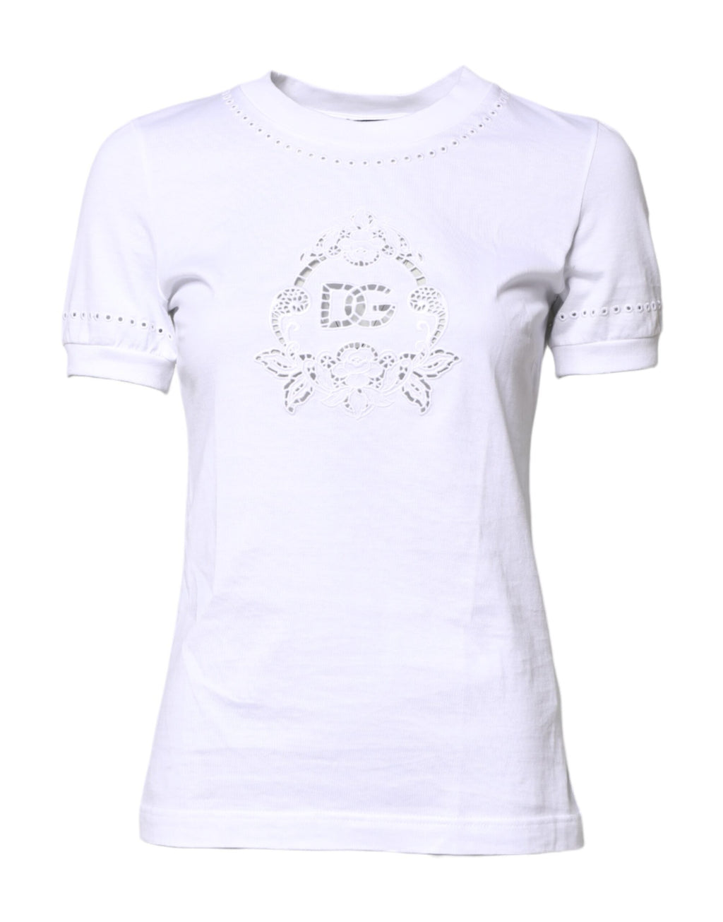 Weißes Baumwoll-T-Shirt mit Blumenlogo und Rundhalsausschnitt