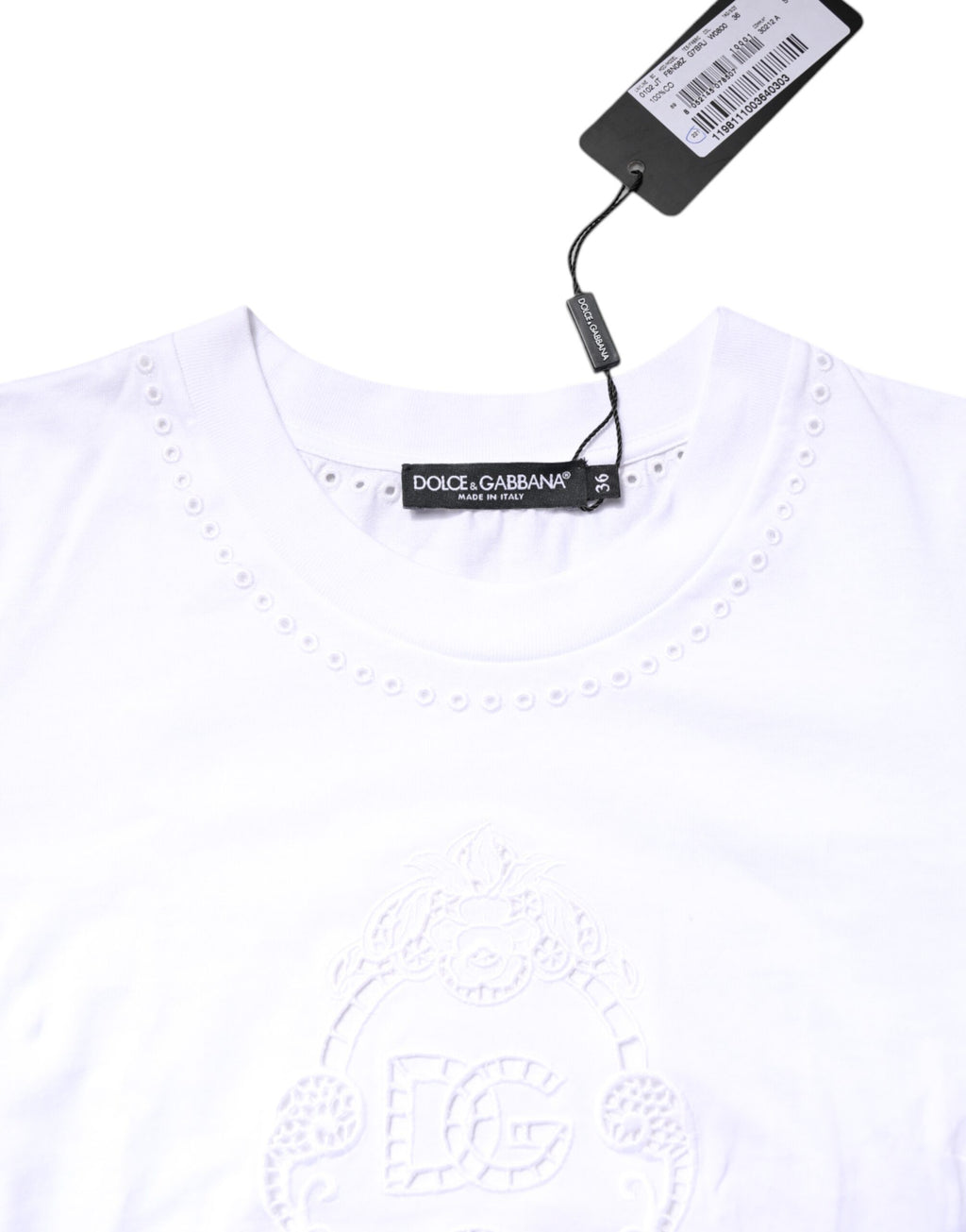 Weißes Baumwoll-T-Shirt mit Blumenlogo und Rundhalsausschnitt