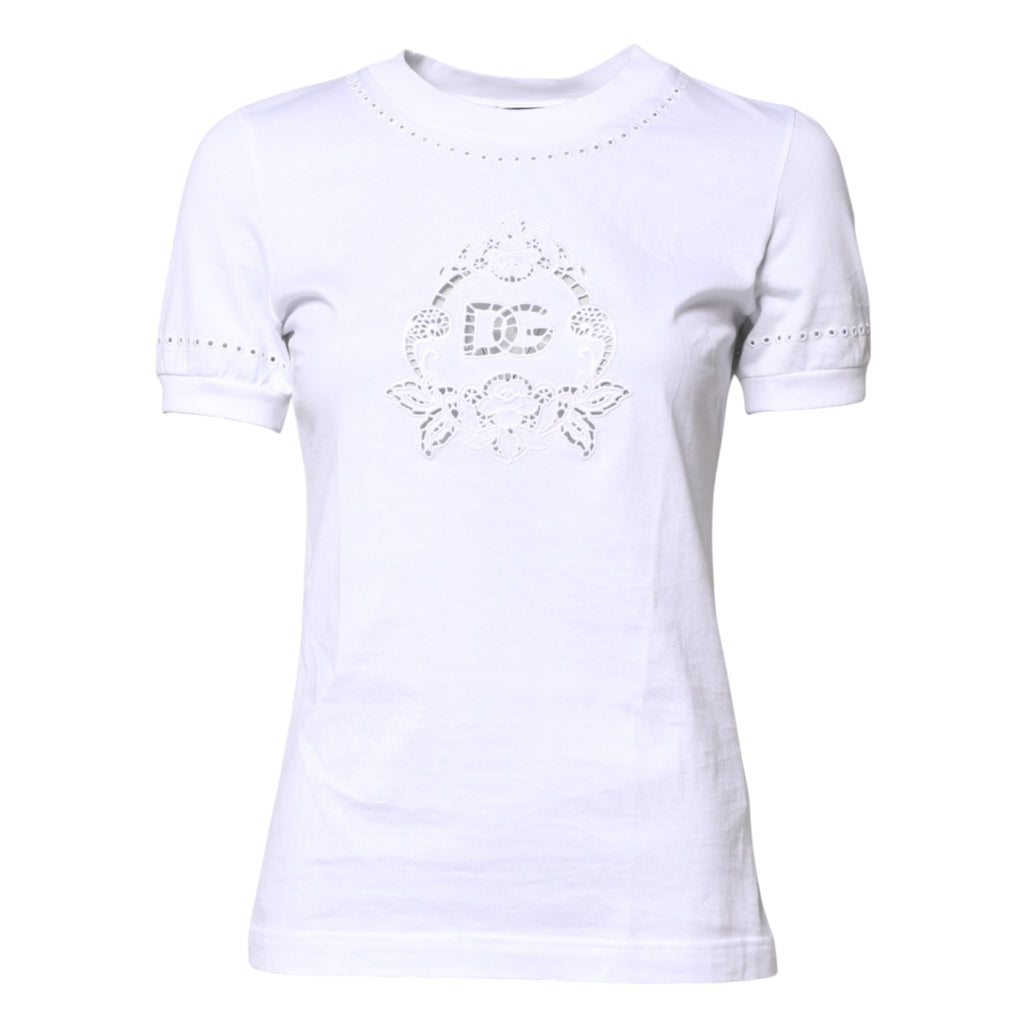 Weißes Baumwoll-T-Shirt mit Blumenlogo und Rundhalsausschnitt