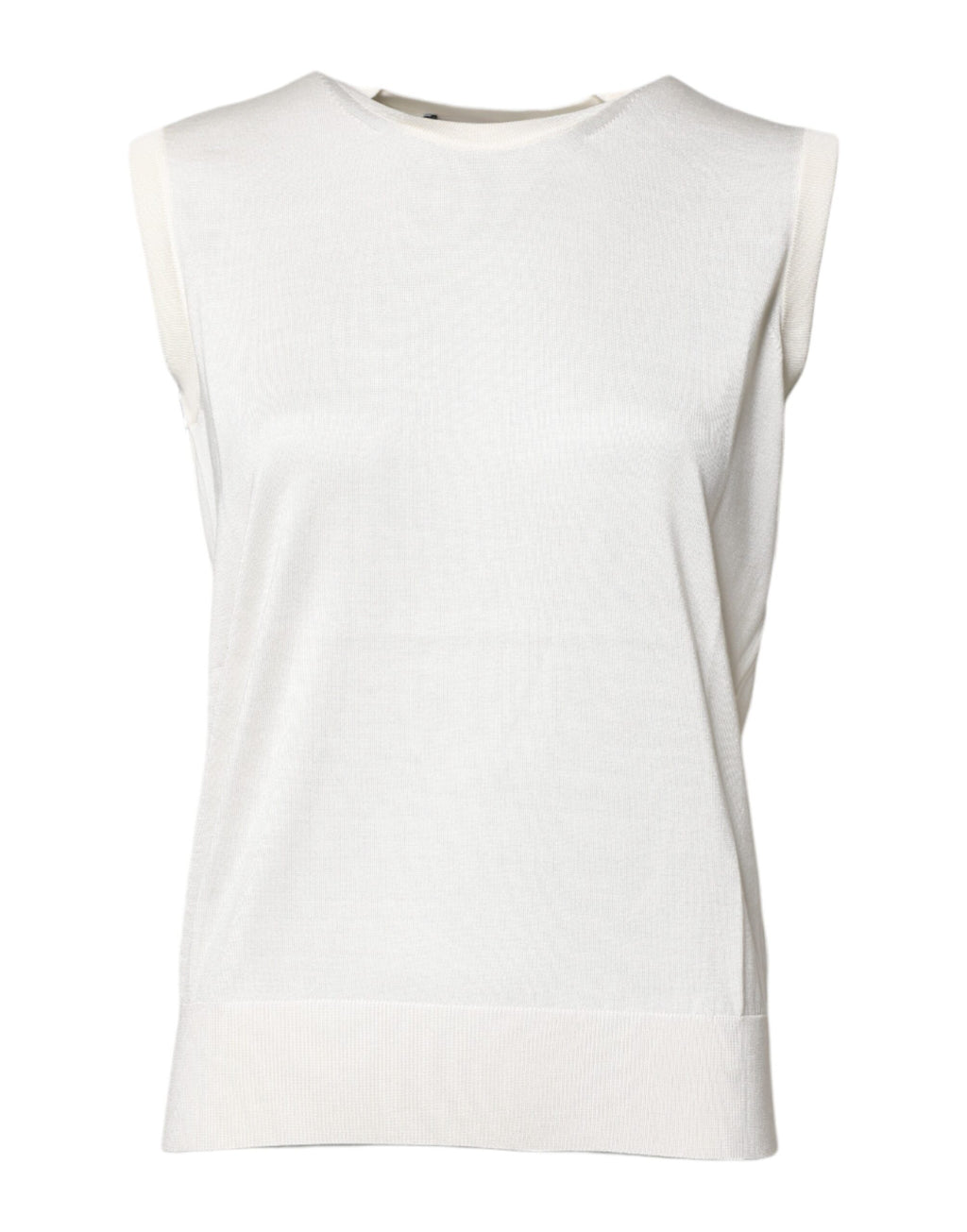 Weißes, ärmelloses Tanktop aus Seide mit Rundhalsausschnitt