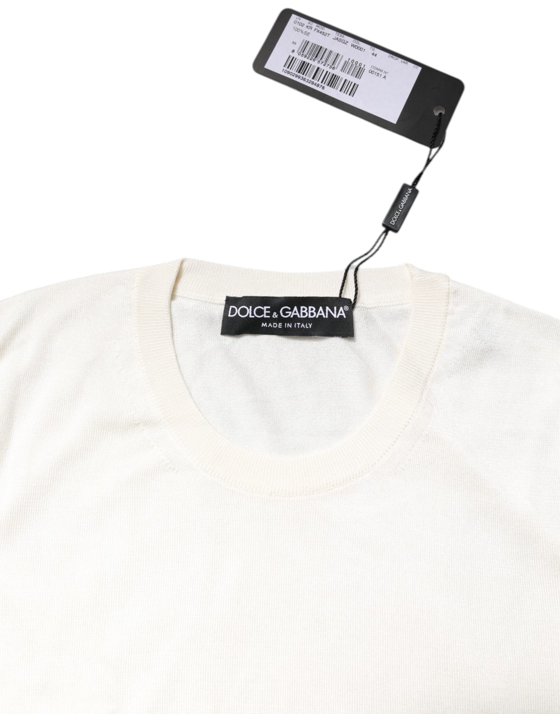 Weißes, ärmelloses Tanktop aus Seide mit Rundhalsausschnitt