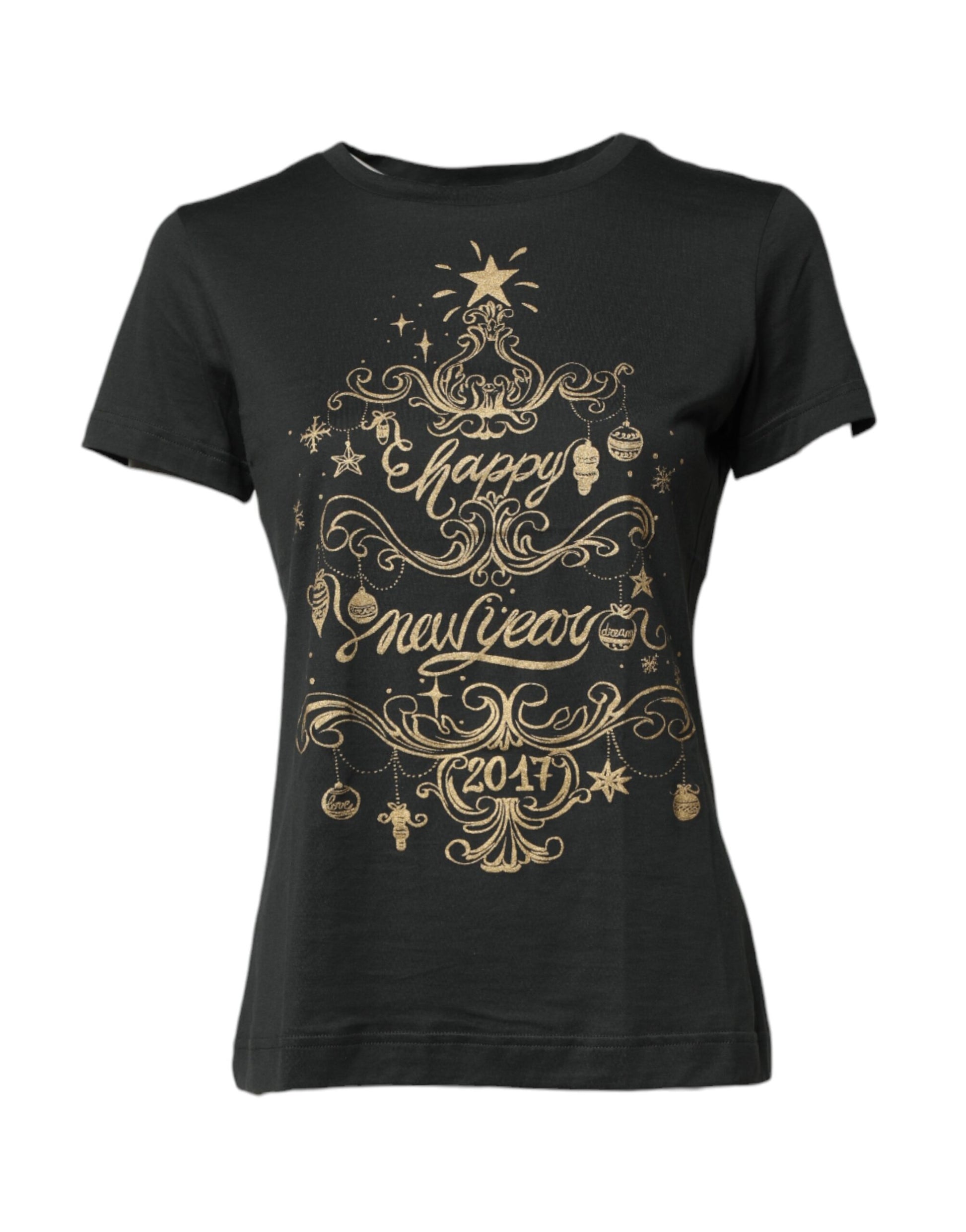 Schwarzes Kurzarm-T-Shirt aus Baumwolle mit Rundhalsausschnitt