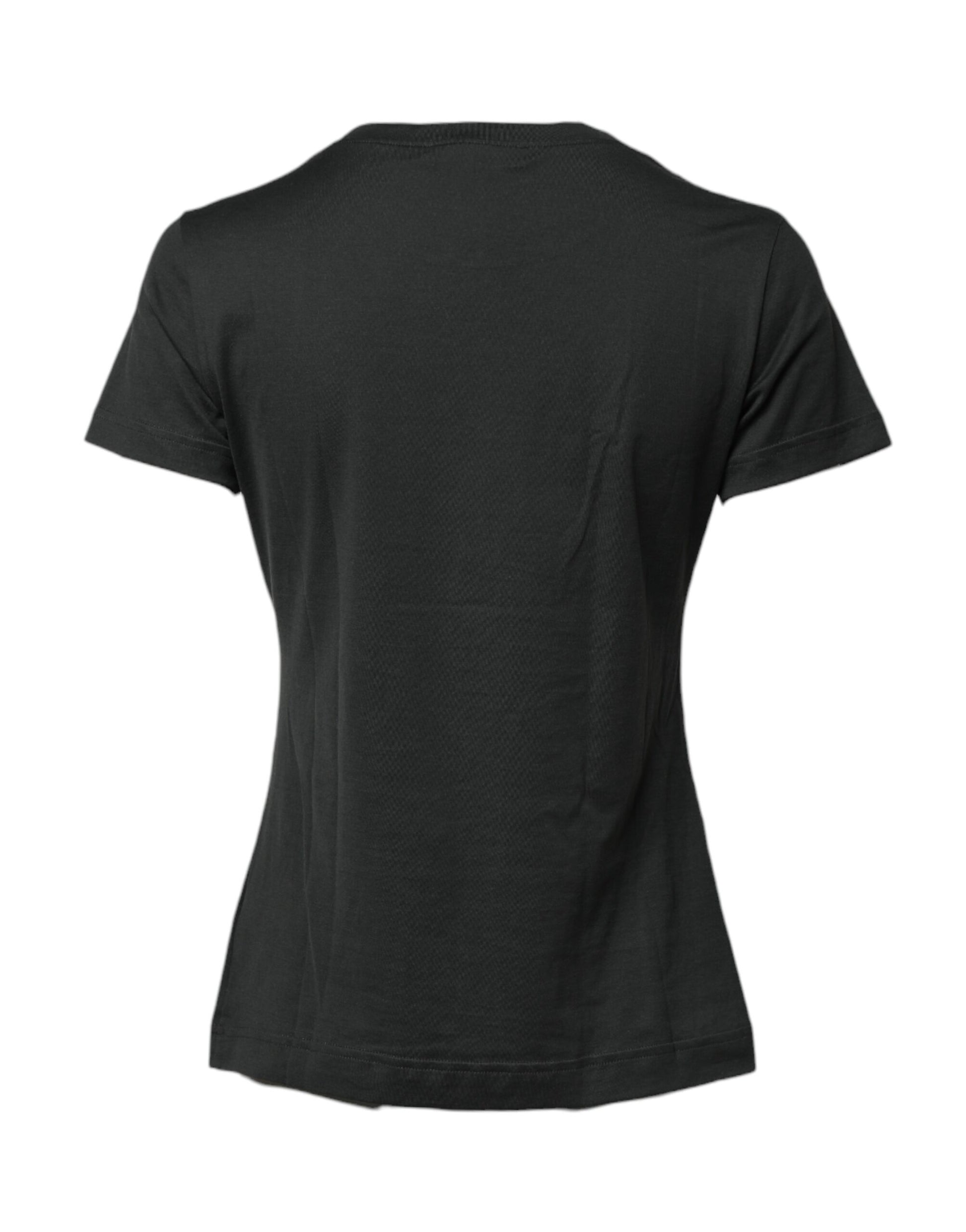 Schwarzes Kurzarm-T-Shirt aus Baumwolle mit Rundhalsausschnitt