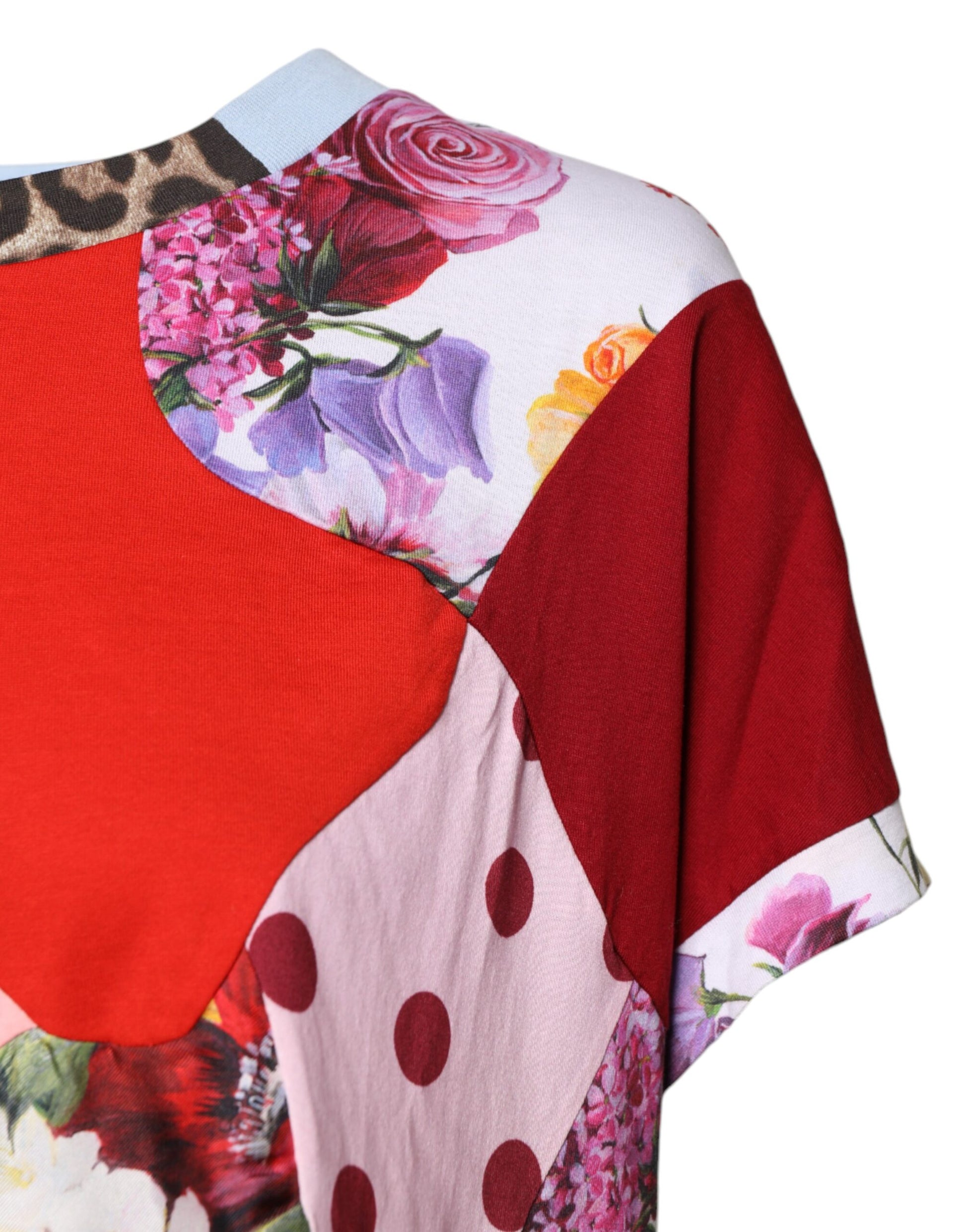 Mehrfarbiges Patchwork-Bluse-Top mit kurzen Ärmeln
