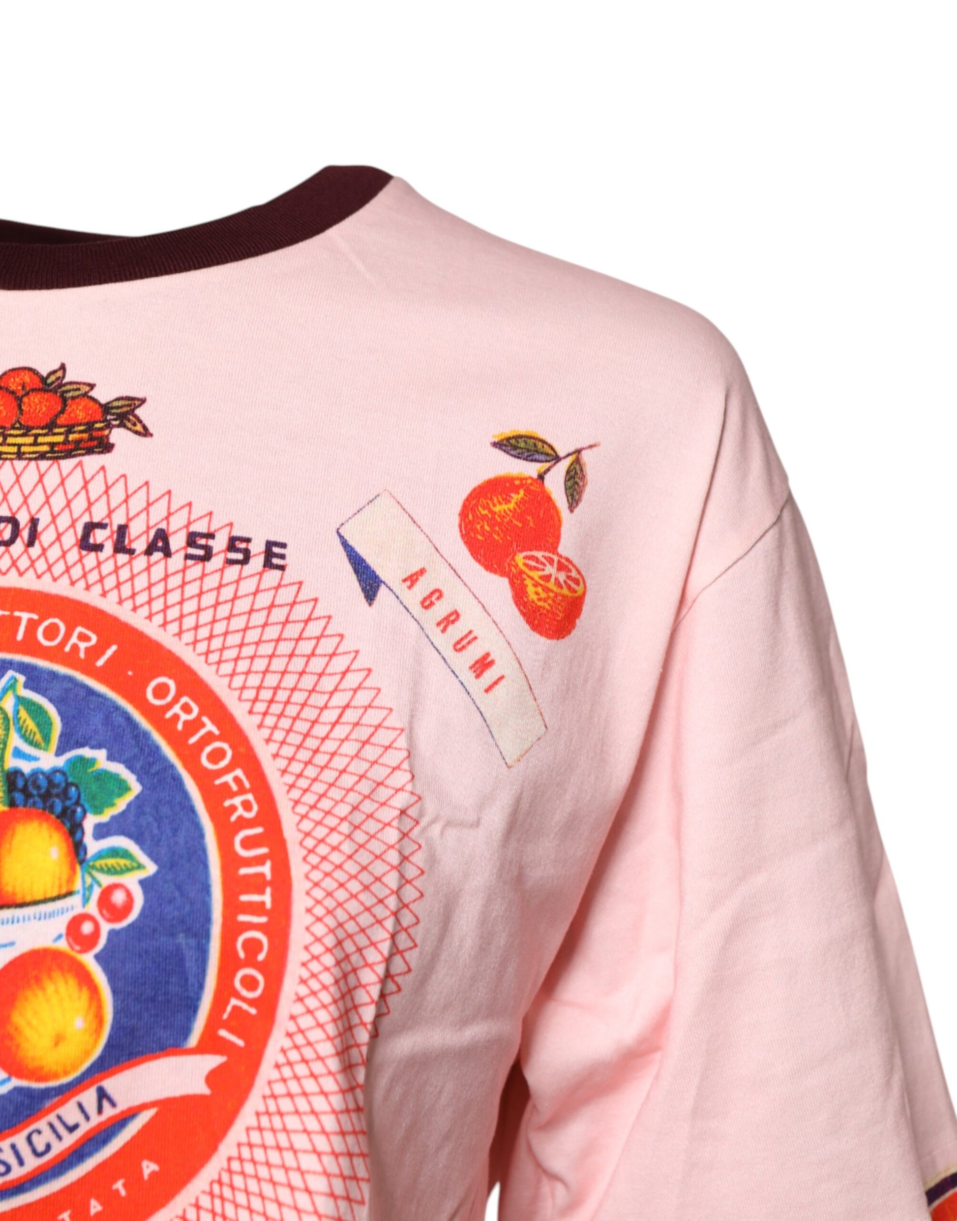 Rosa bedrucktes, kurzärmliges Crop-Top aus Baumwolle