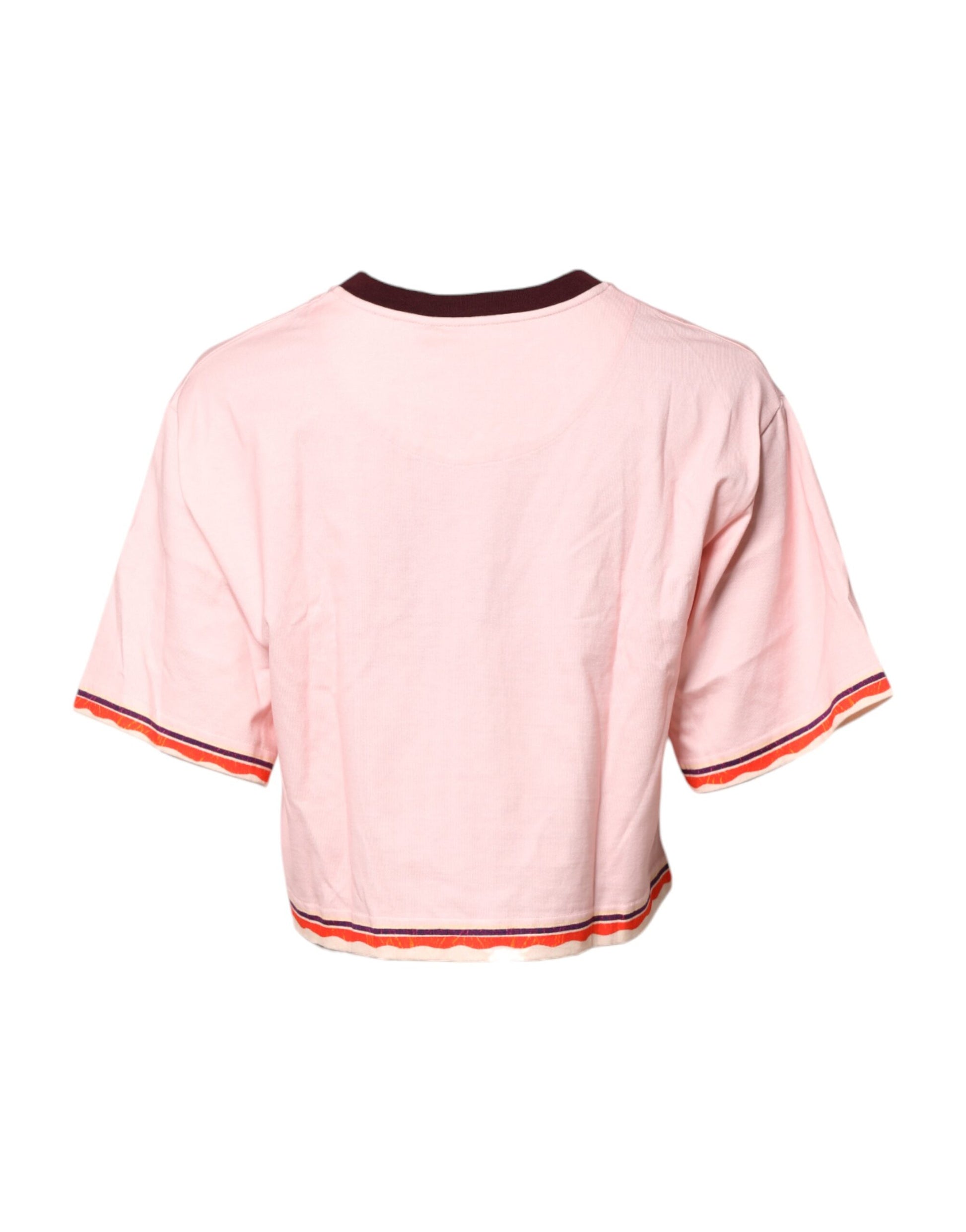 Rosa bedrucktes, kurzärmliges Crop-Top aus Baumwolle