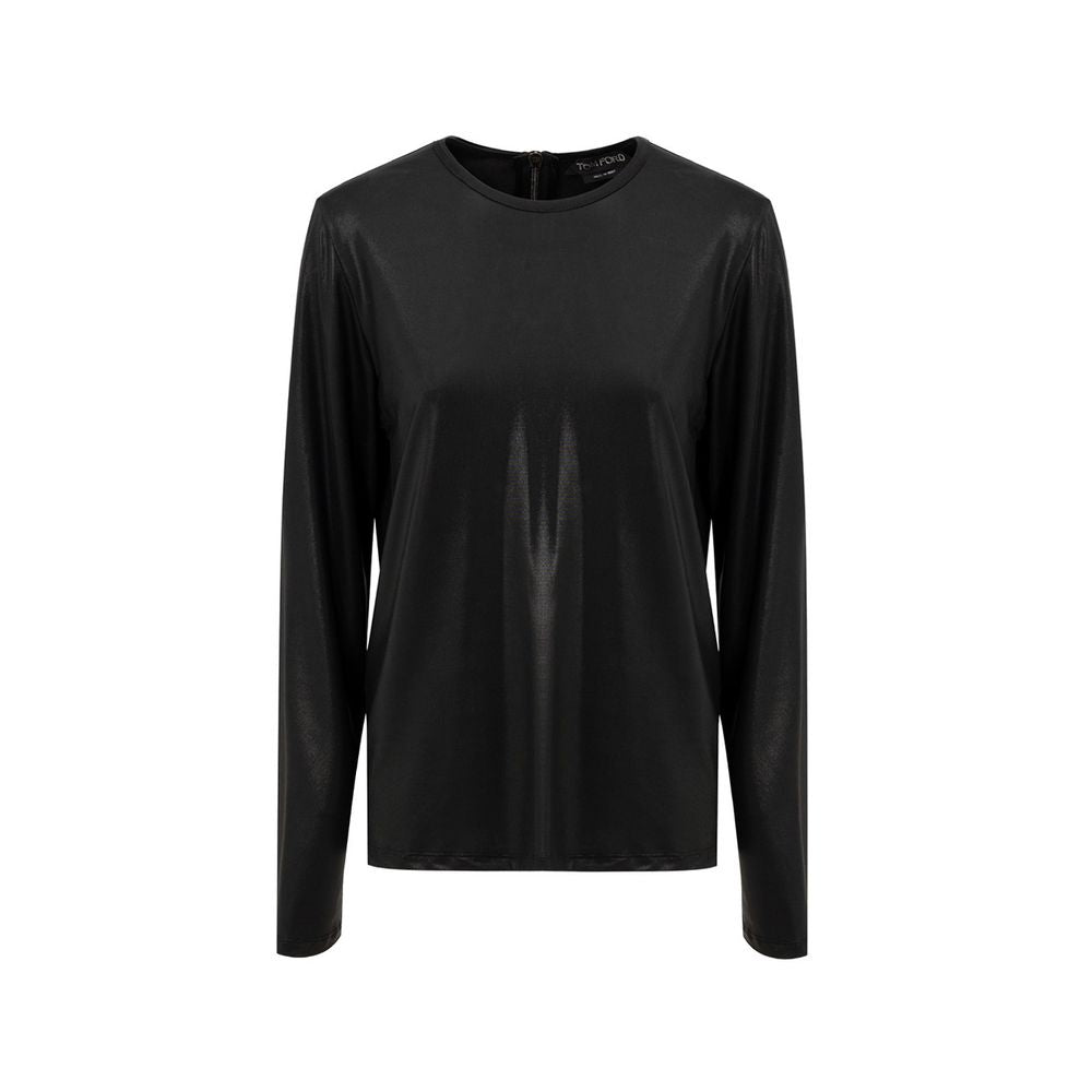 Schwarzes Viskose-Langarmshirt