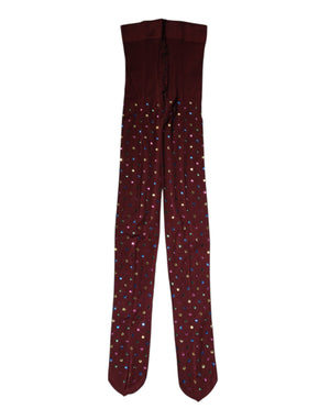 Maroon Nylon Crystal Embellished Pantyhose Tights